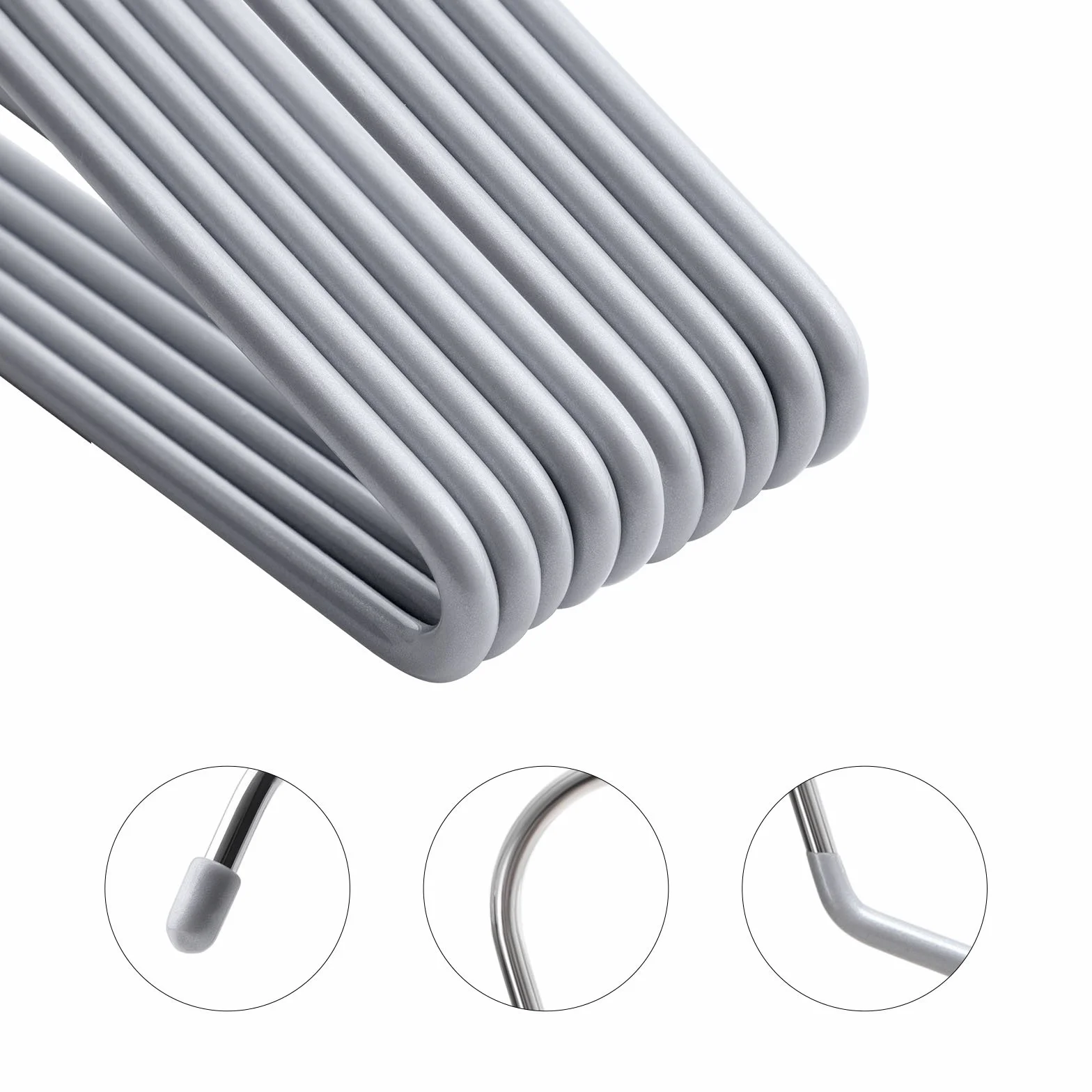 SONGMICS Set de 20 Perchas de Metal, Perchas Multifuncionales con Recubrimiento Antideslizante, Ahorro de Espacio, 38 cm de Longitud, Gris CRI04G-20