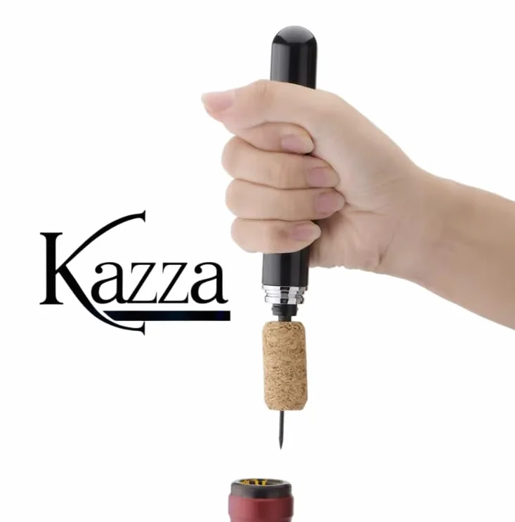 KAZZA 2 sacacorchos bomba de aire 2 en 1, abridor de botellas a presión de aire con taza de cápsula, portátil y sin esfuerzo, para el hogar, restaurante, regalos para los amantes del vino (negro +