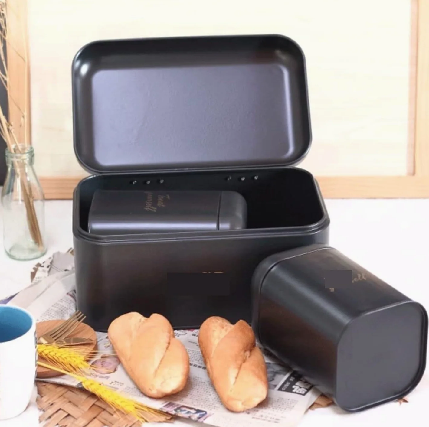 Caja De Pan Panera Para Pan Caja De Pan De Metal Para Repostería Y Contenedor De Alimentos, Almacenamiento De Pan Para Almacenamiento De Caja De Pan De Mostrador Caja Contenedor De Pan(30*18*16cm)