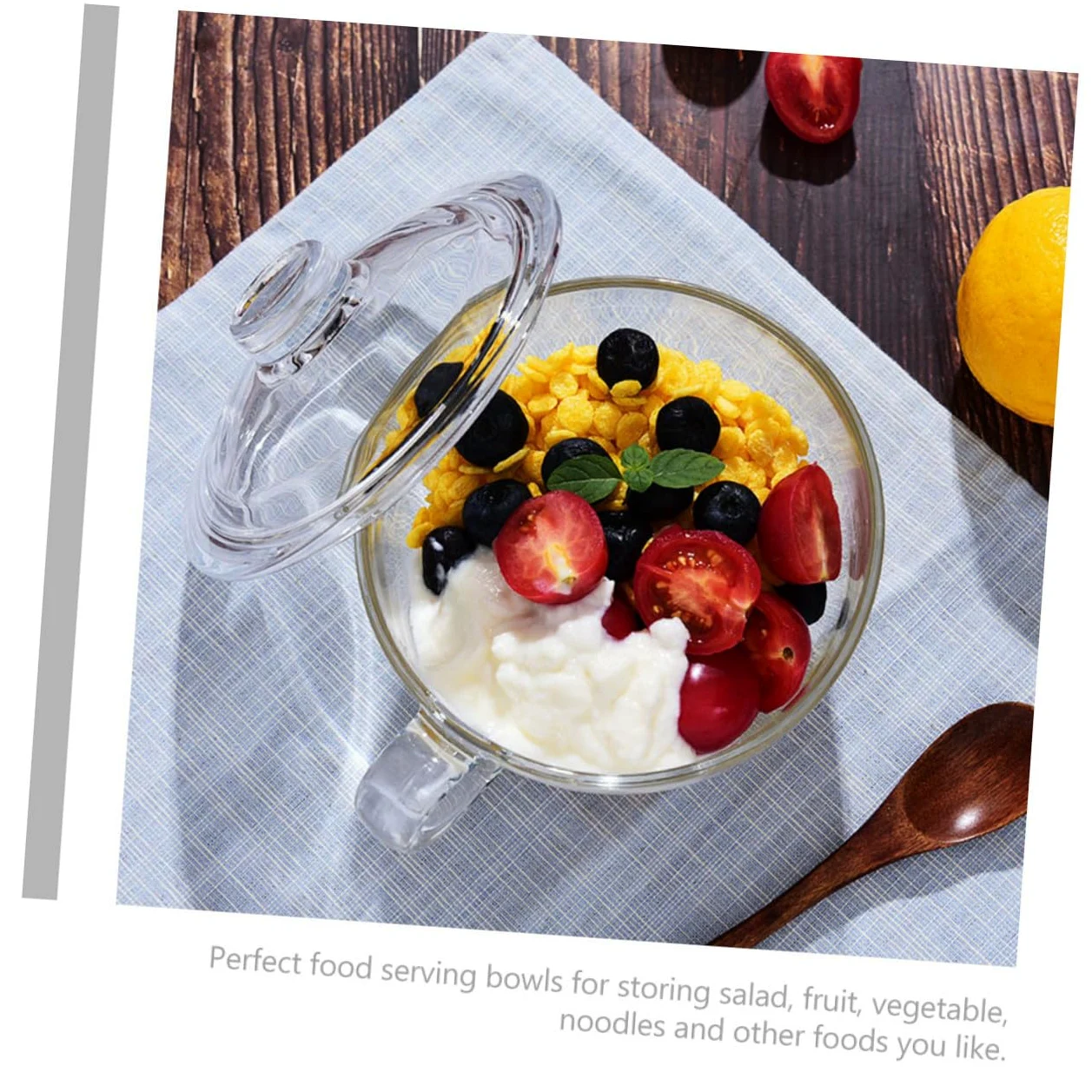 Homoyoyo Bol de Cristal Transparente de 600 Ml con Tapa y Asa Bol para Desayuno Leche Avena Ensalada y Postres Recipiente Multifuncional para Uso Doméstico