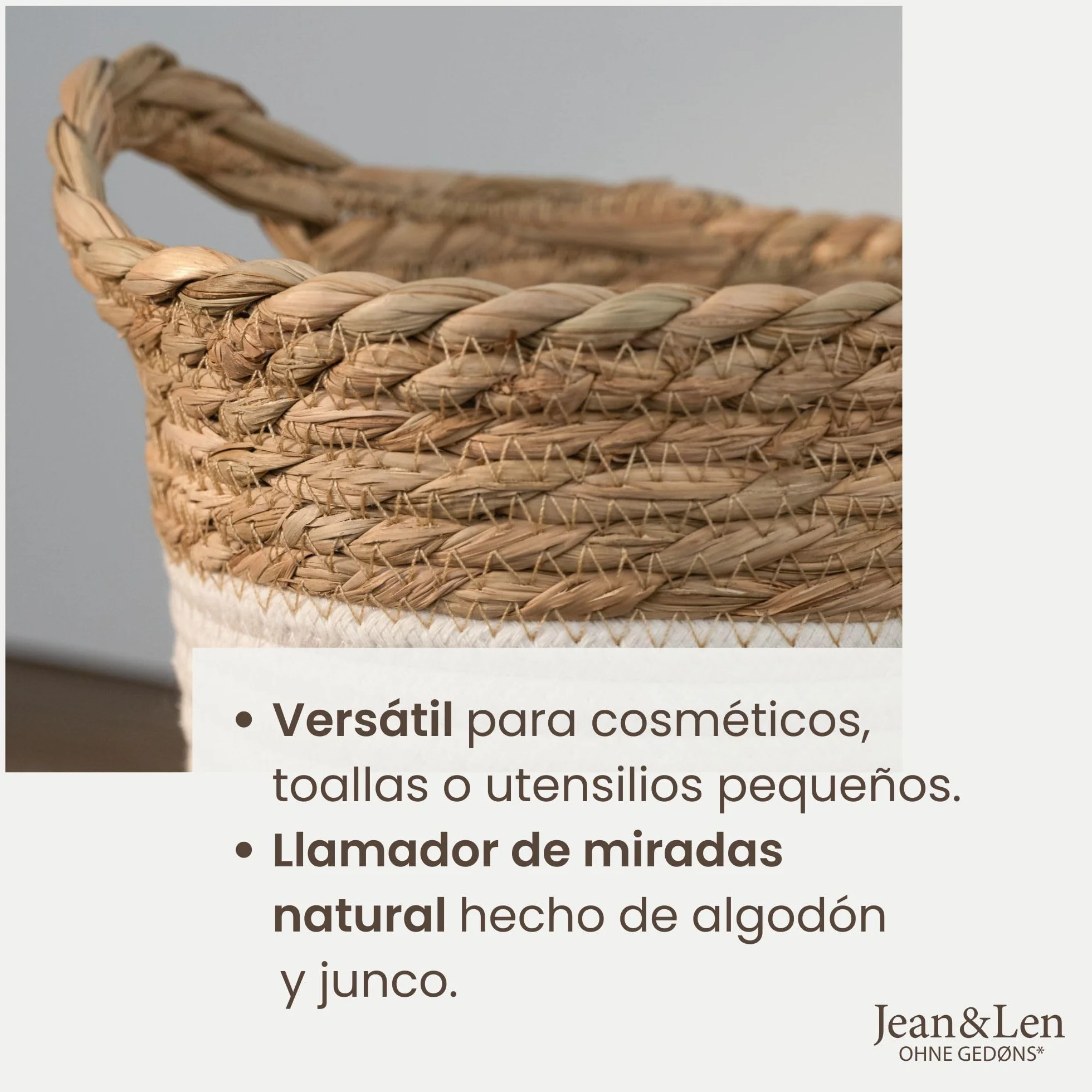 Jean & Len cesta de almacenaje redonda algodón junco 17 x 17 cm