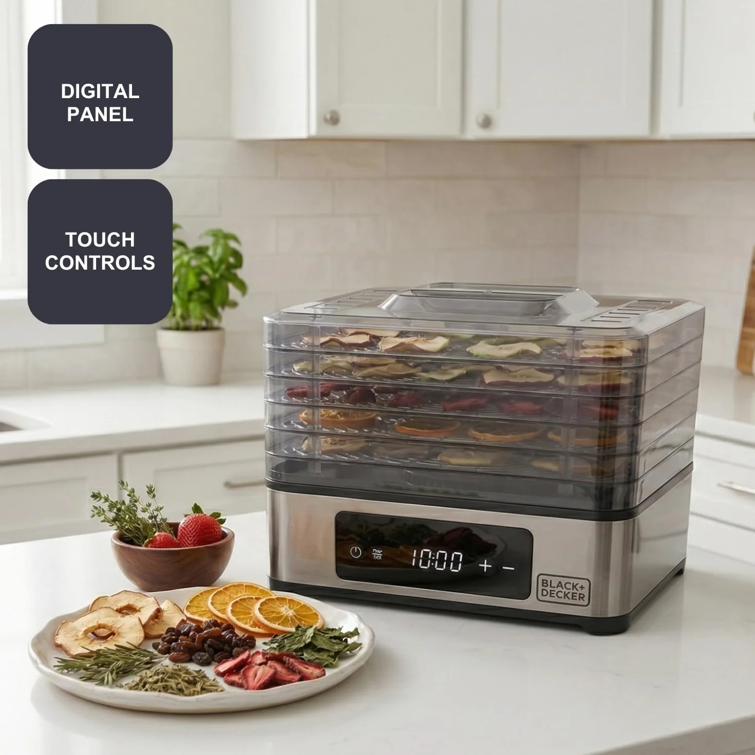 BLACK+DECKER - Deshidratador de Alimentos 400W, 5 Bandejas, Digital, 48h