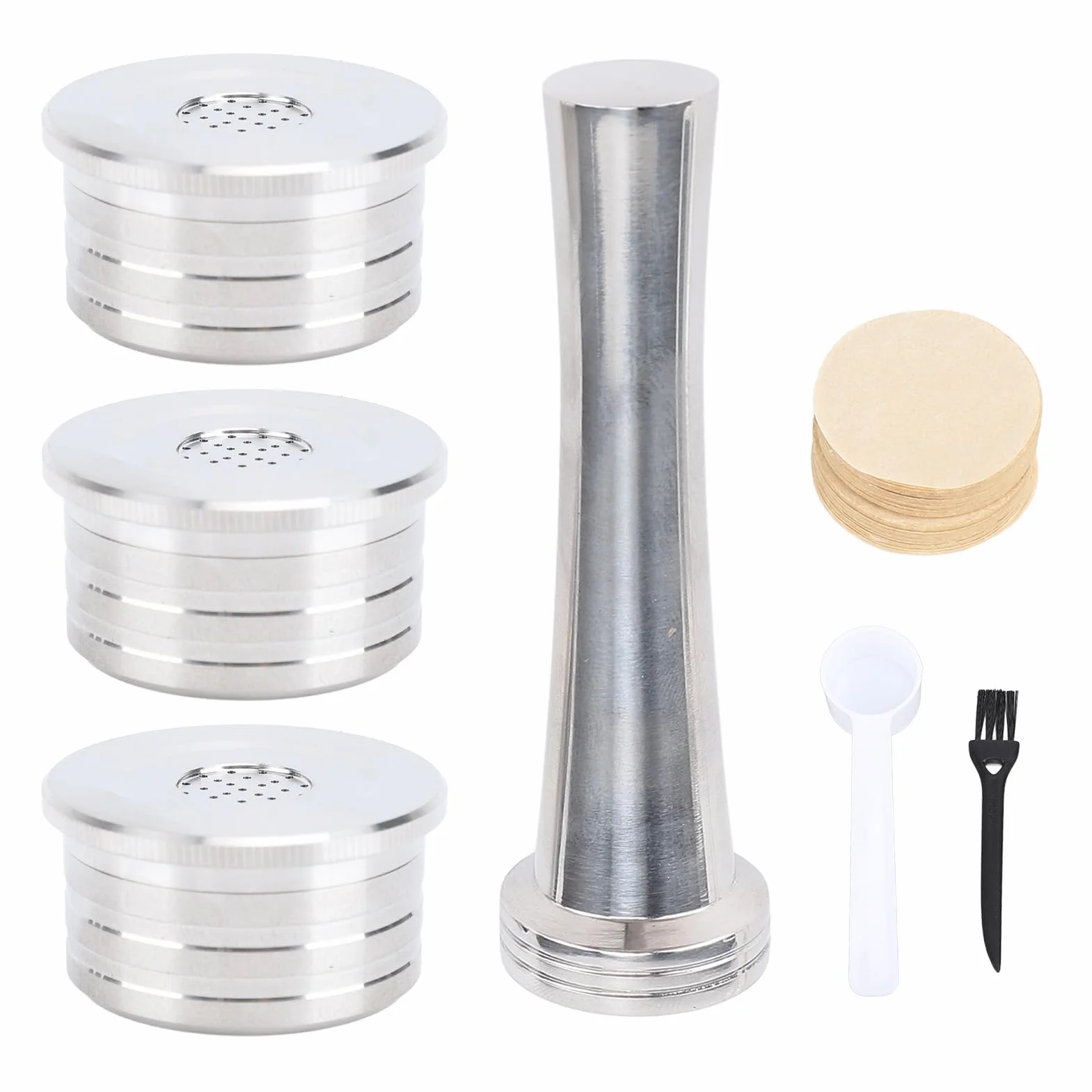 Cápsula de café, Filtro de Cápsula de café Reutilizable para Preparar café (con filtros de papel cepillo cuchara prensa)