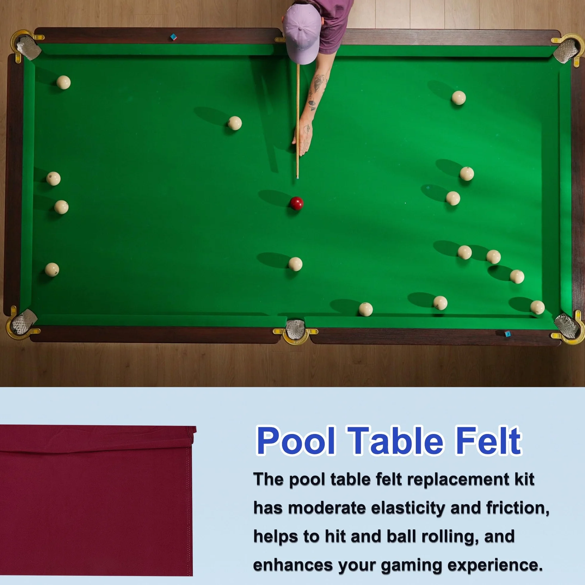 Billiard Cloth Pool Table Felt with Strips and Gloves for Home Clubs Bars