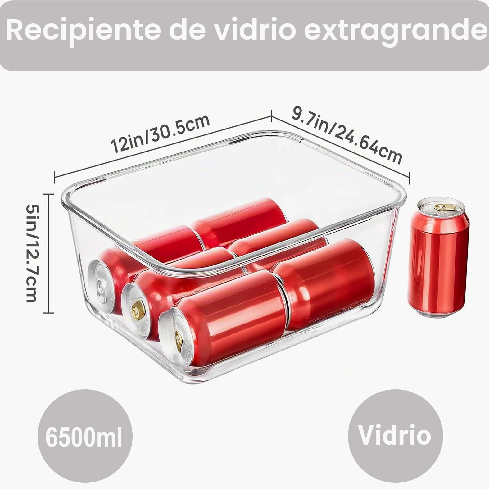 6,5 L Grandes Recipientes de Cristal con Tapa, Herméticos, Aptos para Congelador, Recipientes de Cristal para Alimentos, Grande para Pollo, Pavo, Melón o Platos de Fiesta