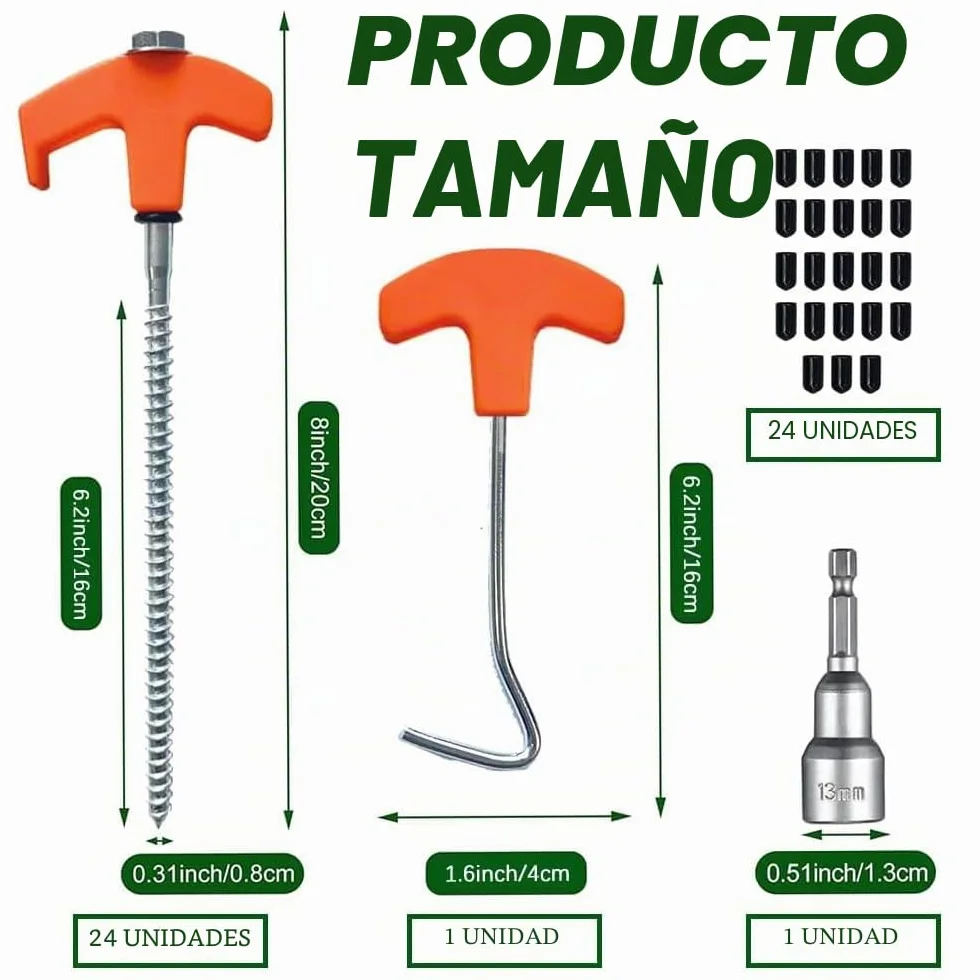 Piquetas para Tienda de Campaña Atornillables 24 Piezas, Estacas para Suelo Duro con Taladro
