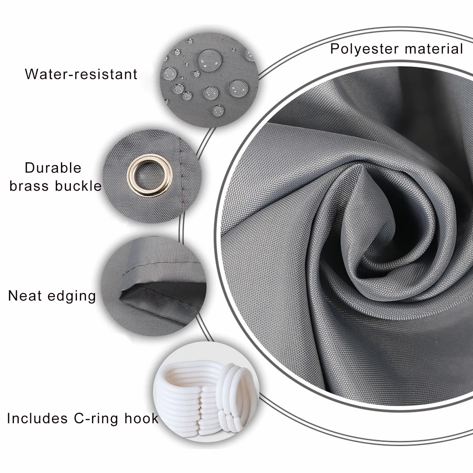 Cortina de ducha impermeable de 60 x 100 cm, color gris, con 12 ganchos, resistente al moho, perfecta para bañera y ducha, duradera y fácil de limpiar