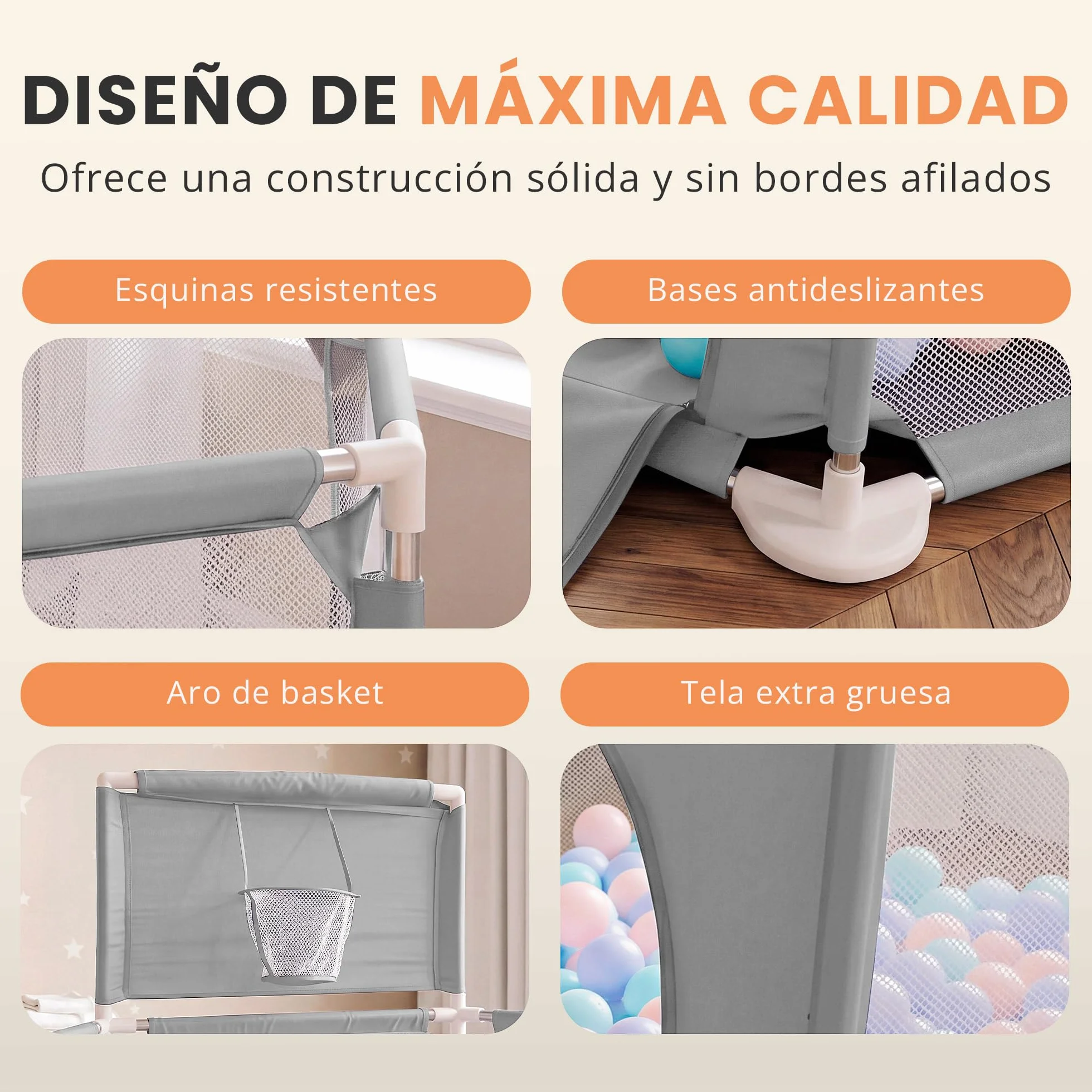 JUPPLIES Parque Infantil Bebe 127x127cm Hexagonal – Corralito Bebe con Malla Transpirable – Parque de Juegos Bebe con Puerta Lateral – Playpen Bebe - Parque con Canasta y Pelotas