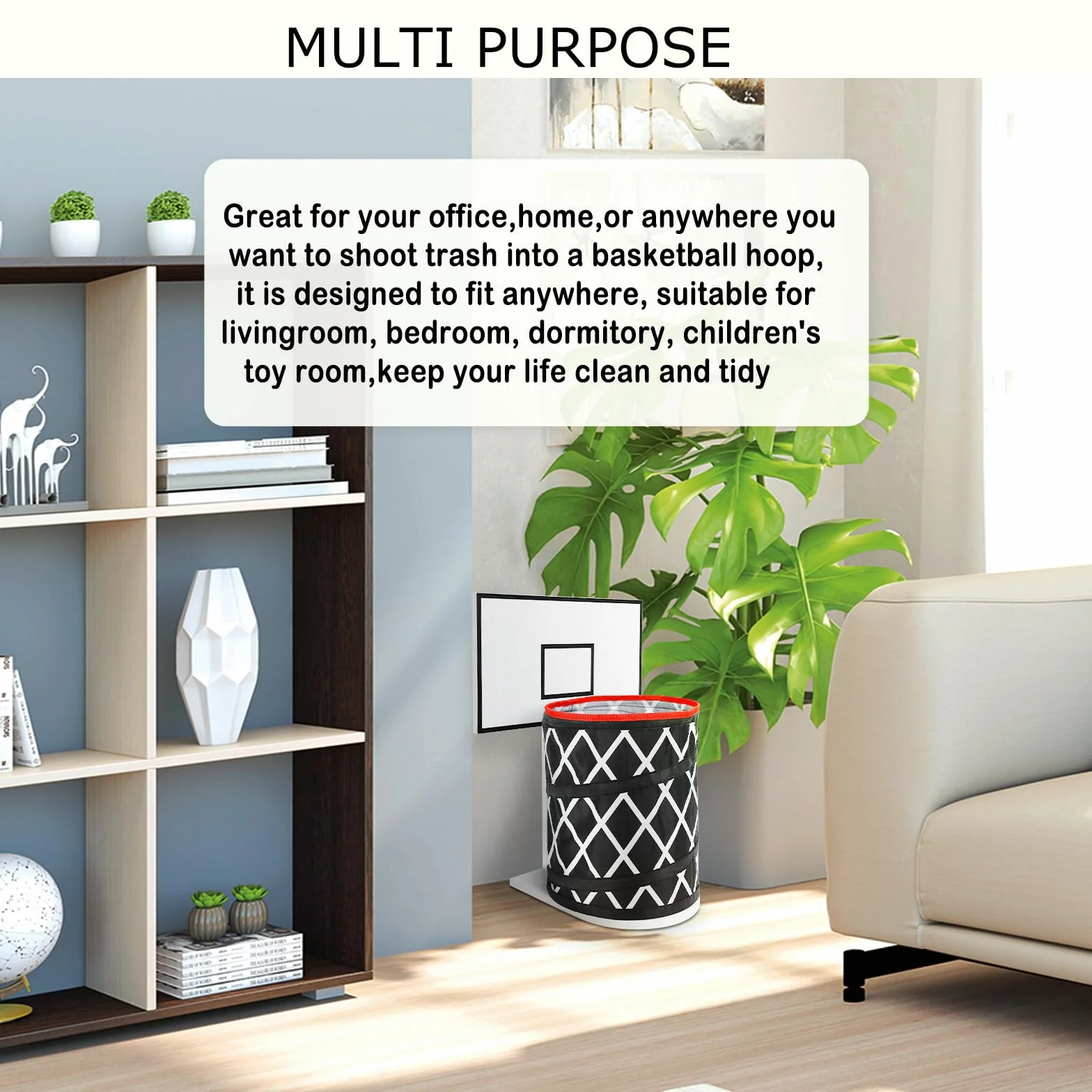 MORNING SUN Cesta de baloncesto con tablero de madera, decoración original para aficionados