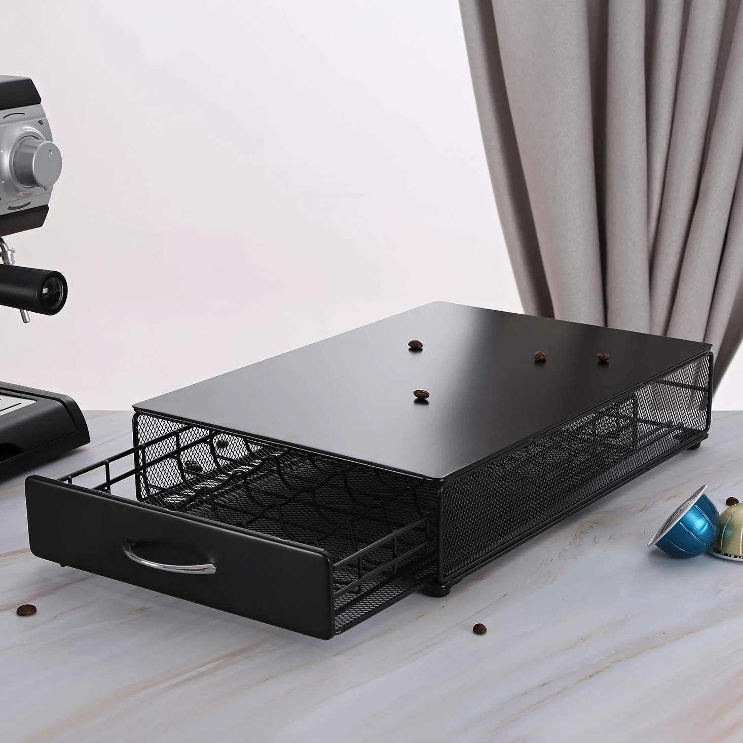 HiveNets Nespresso Vertuoline - Cajón de almacenamiento para cápsulas Vertuo, soporte de café de metal, organizador de cápsulas de varios sabores, capacidad de 40 unidades