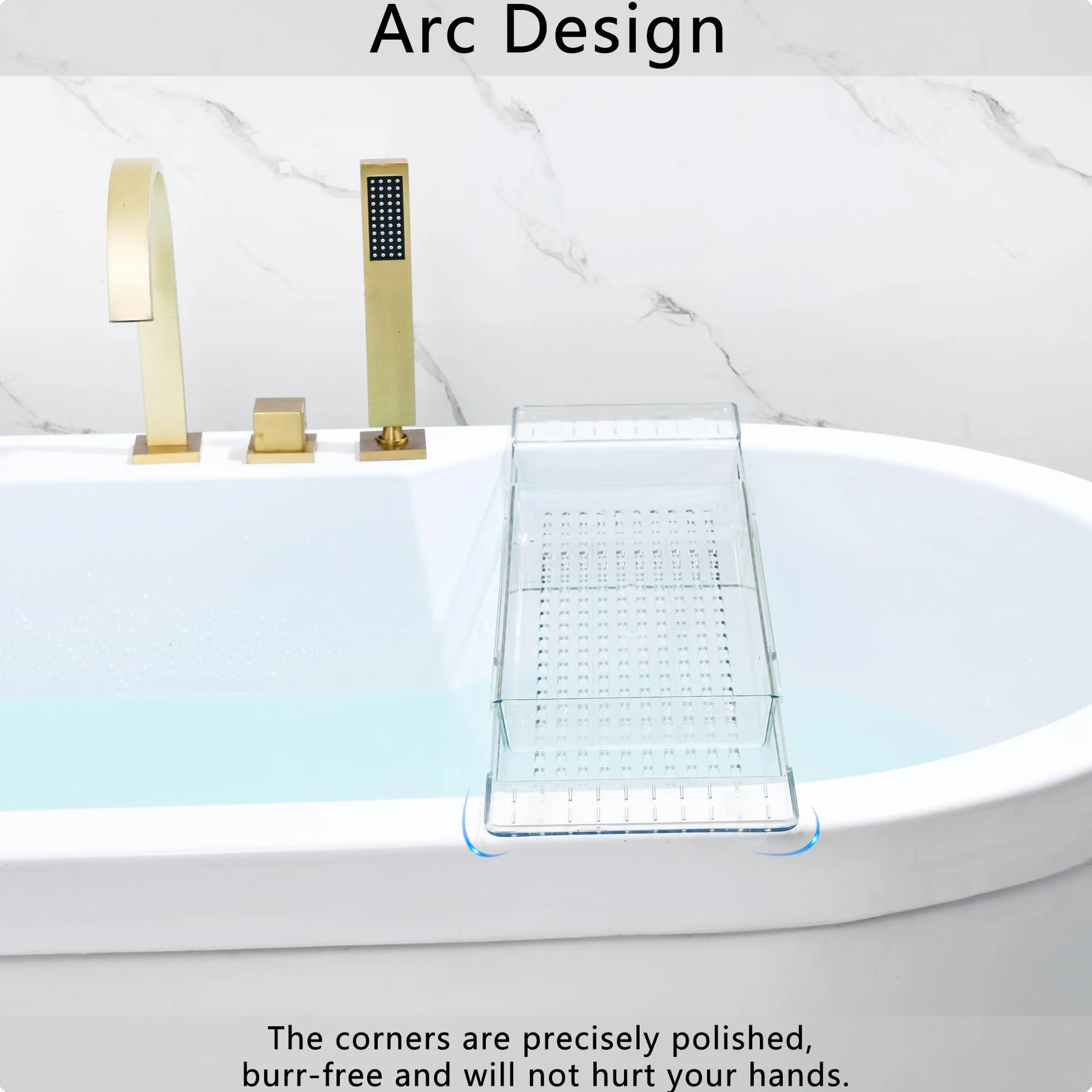 Bandeja para Bañera Acrílica Extensible - Estante Ajustable para Bañera para Copa de Vino, Velas, Libros y Productos de Baño - Organizador de Baño Resistente al Agua - Transparente
