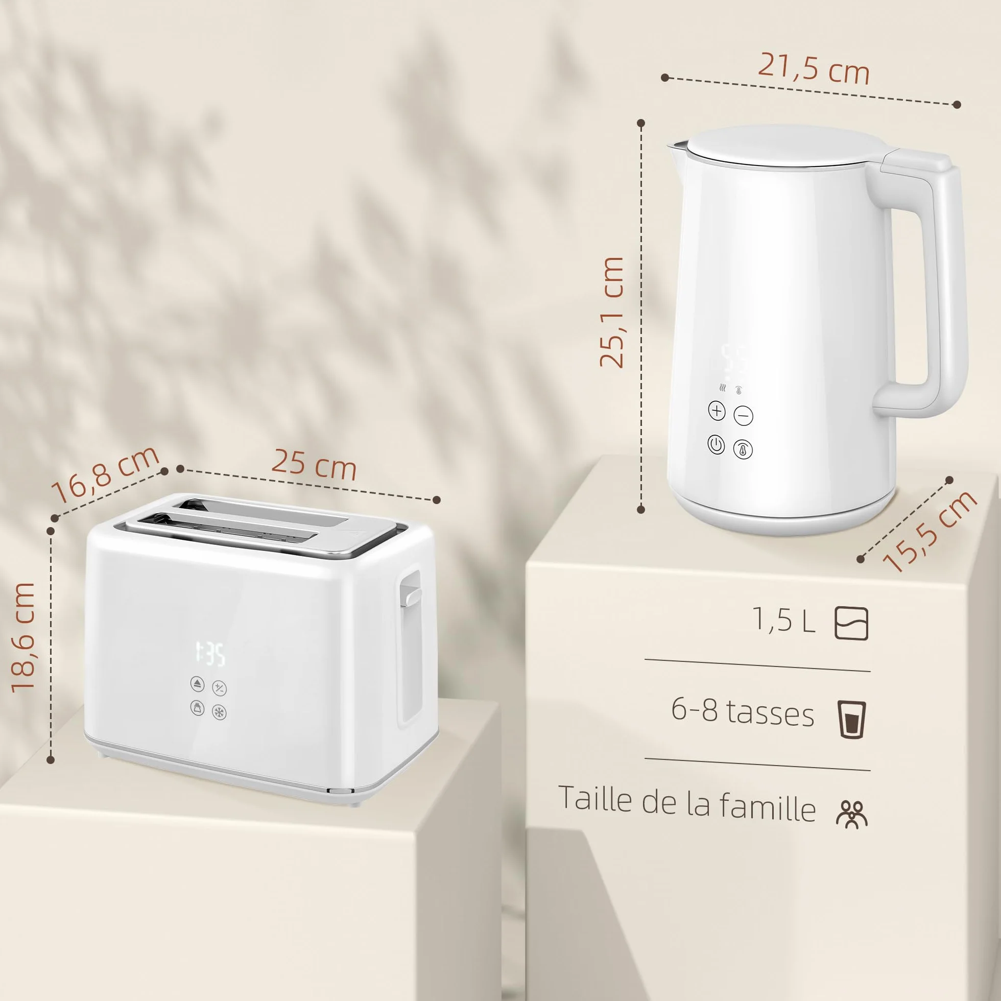 HOMCOM Juego de hervidor y tostadora 2200 W, hervidor de Agua de Acero Inoxidable 1,5 L con Aislamiento y tostadora 2 rebanadas, 7 Niveles de bruñido, descongelación, recalentamiento y Bandeja para
