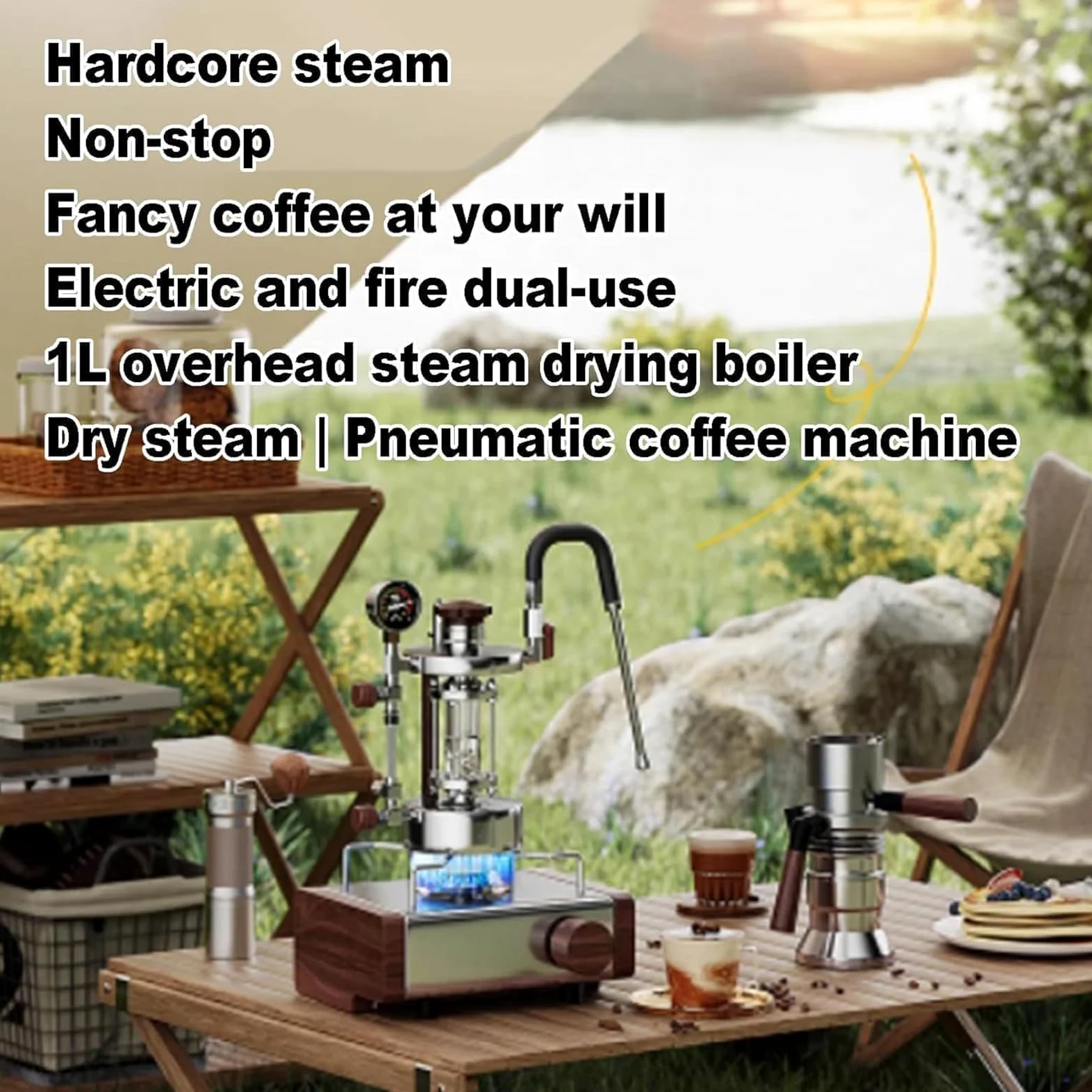 Espumador de leche portátil y vaporizador, máquina de espuma de mano, manguera ajustable, capacidad de 700 ml, presión de funcionamiento de 1 a 2,5 bar, calefacción dual para el hogar y camping