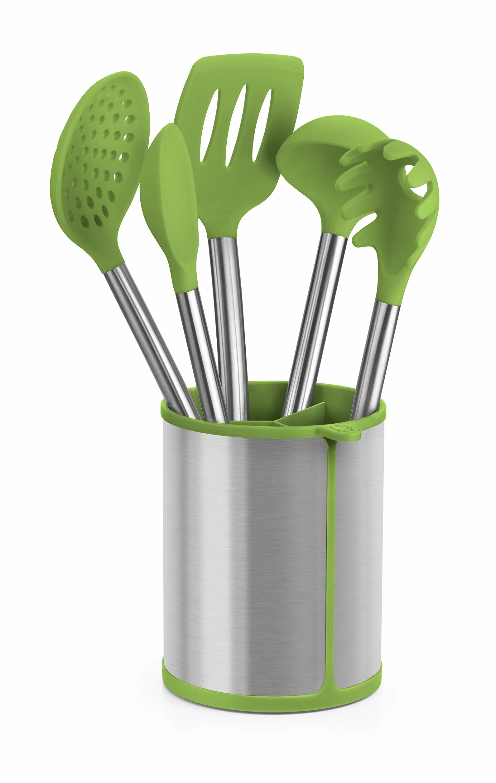 BRA Prior | Conjunto de 5 Utensilios de Cocina y carrusel Compuesto Aptos para el Contacto con los Alimentos, Acero Inoxidable, Verde, 14.5x15x37.5 cm