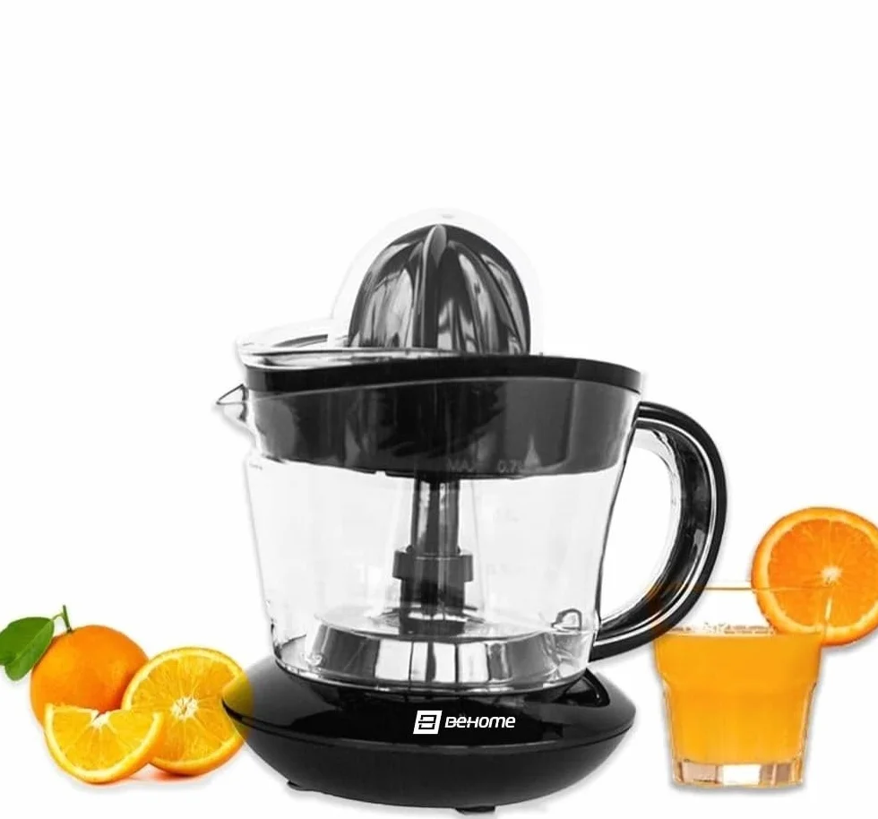 BEHOME Exprimidor de Naranjas Eléctrico, Capacidad 700 ml negro de plástico, Movimiento bidireccional, 2 Conos para Rápida Extracción de Zumo, Exprimidor Pequeño, Filtro en Acero Inoxidable