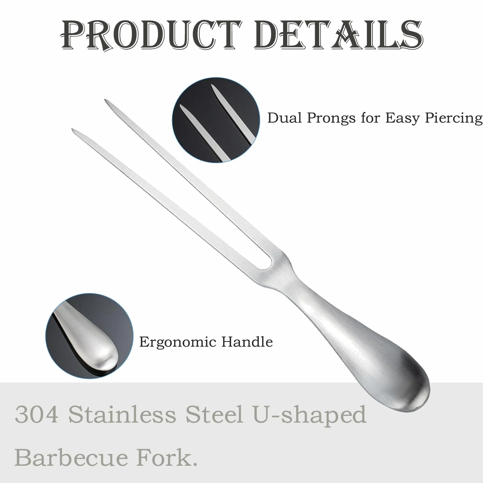 Tenedor para Trinchar Acero Inoxidable, Mango Antideslizante Ergonómico, Tenedor para Barbacoa, Cocina, Pavo, Asado y Cena Accesorio de Cocina Apto para Lavavajillas
