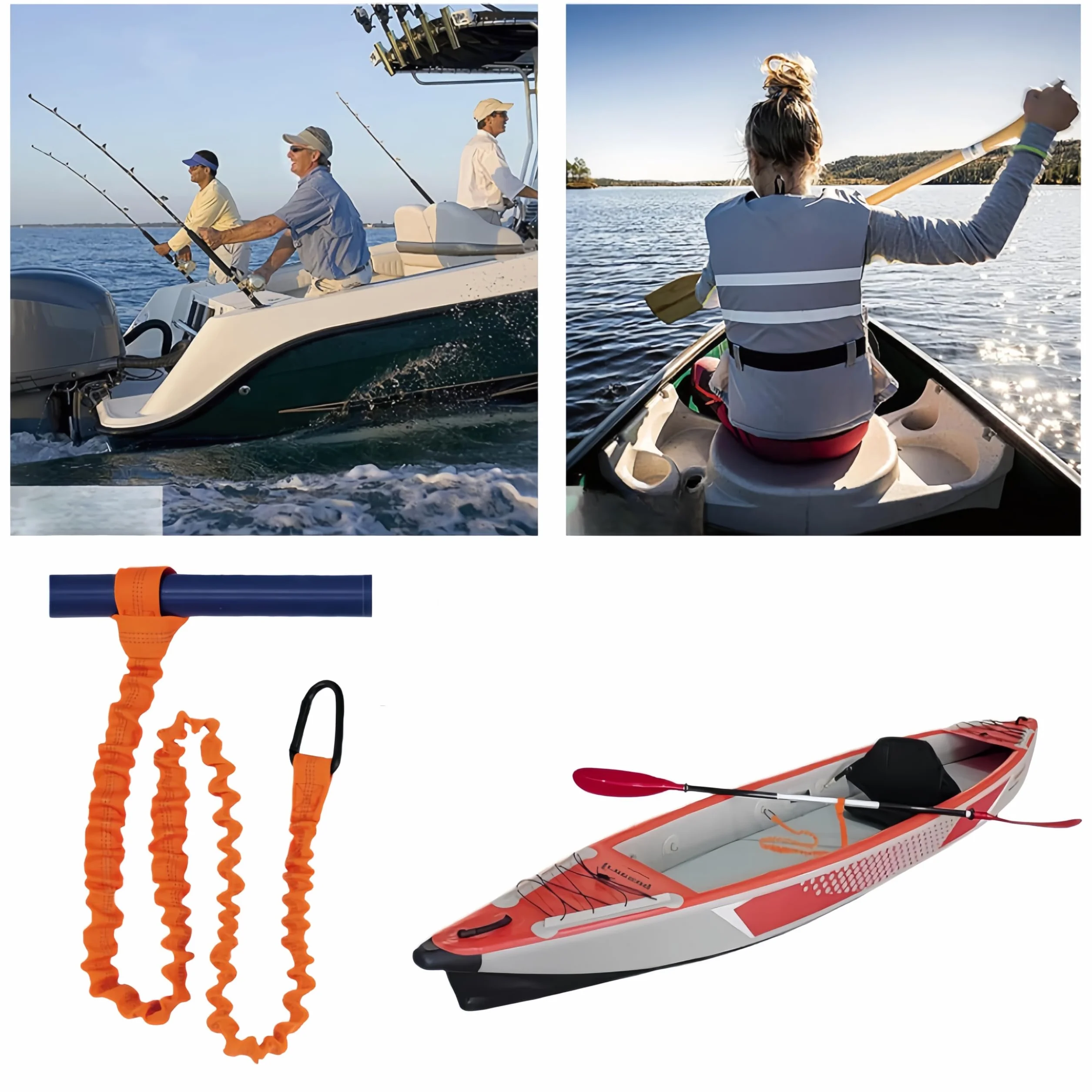 Correas para remos de kayak, leash extensible 1,5 m con mosquetón, naranja