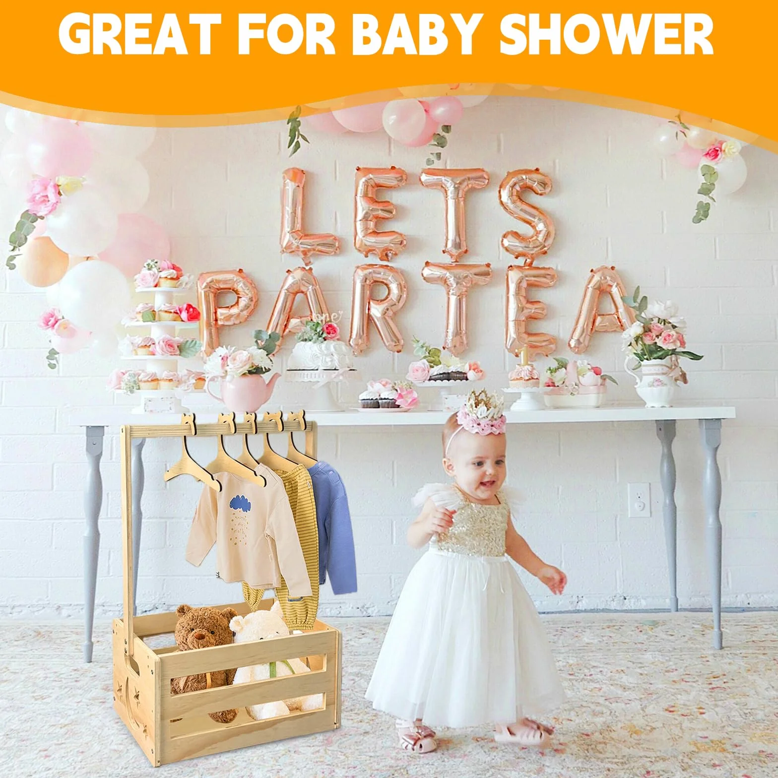 Cesta de madera para regalo de bebé con asa, almacenamiento para baby shower, color