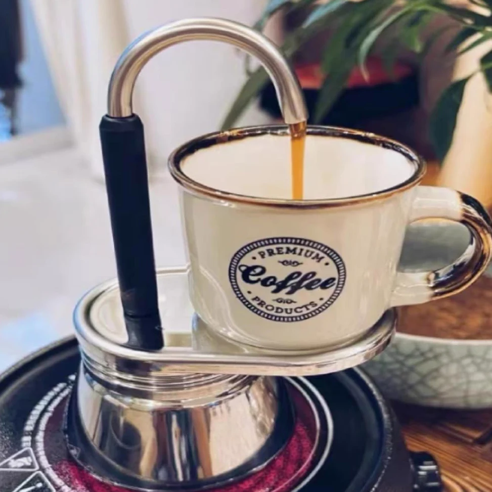 Tyenaza Cafetera Moka de un Solo Pico, Cafetera Italiana Clásica de 220 Ml, Mini Cafetera Espresso para Estufa, Juego de Moka de café DIY, con Copa, para Fiestas Al Aire Libre, Viajes(12,5 x 21 cm)