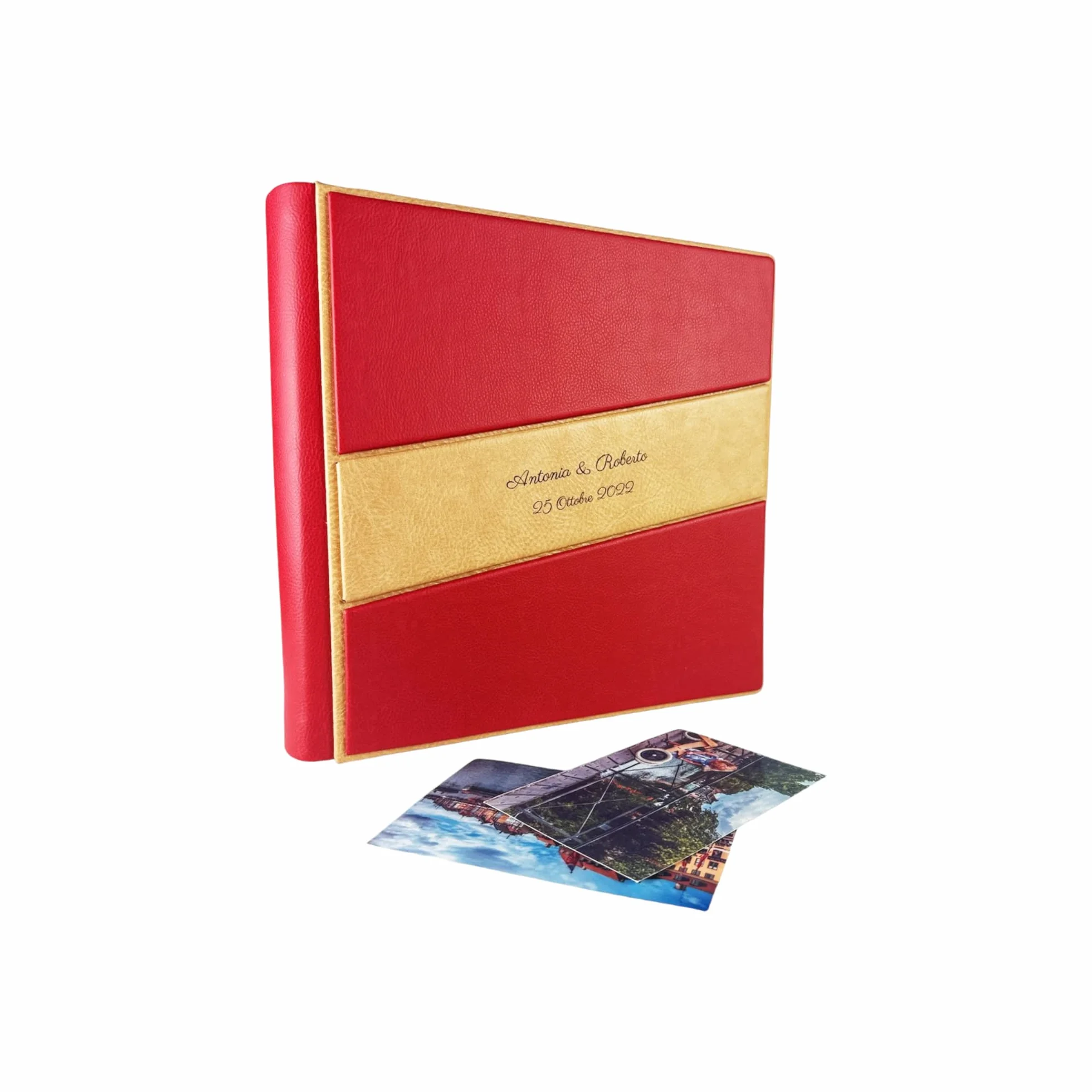 TriVin Art -Saturno- Álbum de fotos artesanal de piel sintética, varios tamaños y personalizable con grabado, ideal para cualquier evento. (rojo)