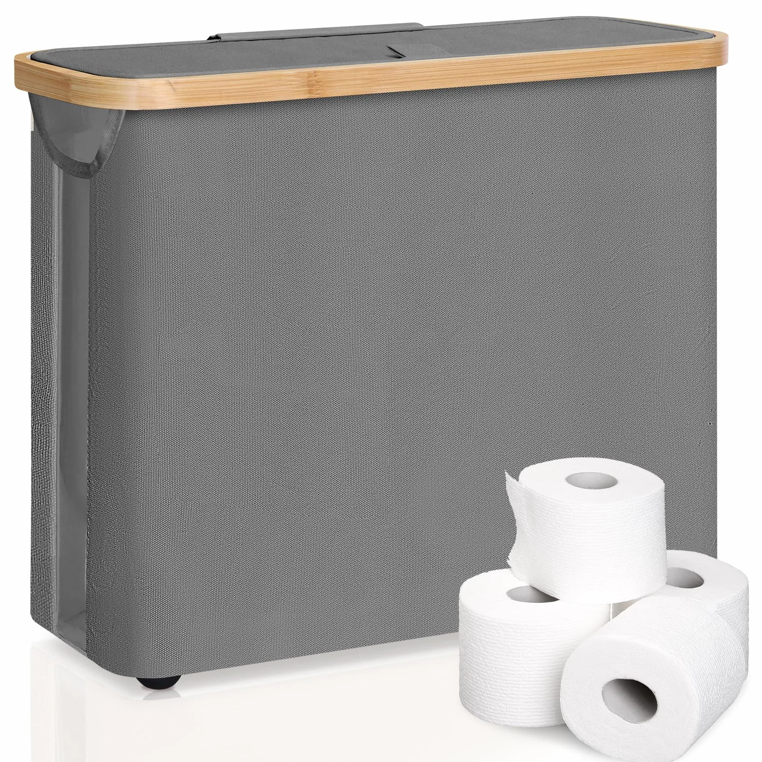 Mittimiya Cesta de Almacenamiento de Papel higiénico, con Ventana Transparente y asa y Tapa, almacenaje Papel higienico, Organizador de Accesorios Baño (Azul)