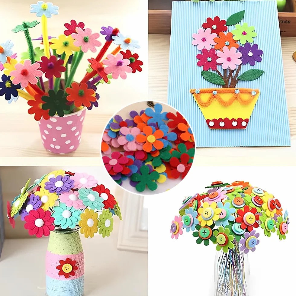 MSLSOZ 150 pétalos de fieltro, flores de fieltro coloridas, flores de cinco y ocho pétalos y mini flores, con 200 nanotapes de doble cara de 8 mm, adecuados para manualidades hechas a mano y