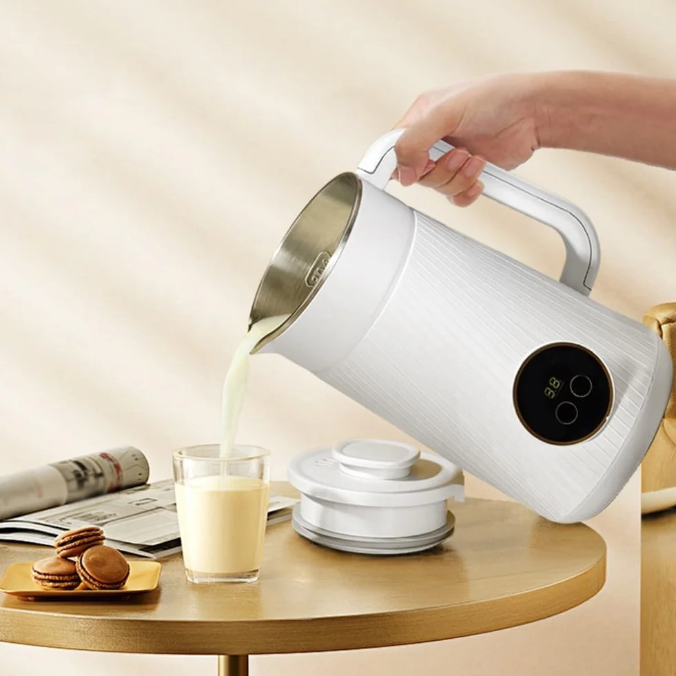 Máquina de leche multifuncional 8 en 1, máquina de leche de soja, máquina de leche vegetal, máquina de leche de soja multifuncional de 1200 ml, puede hacer bebidas caseras de leche de nueces (blanco)