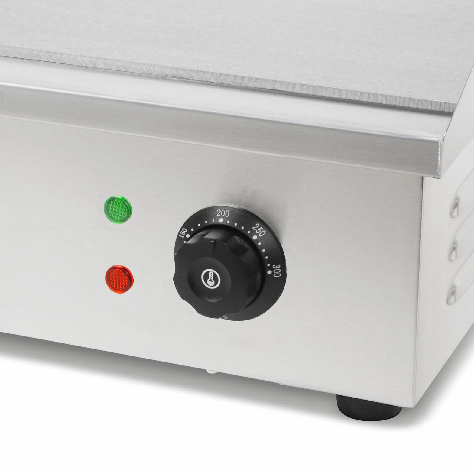 VERTES Plancha profesional de 3000 W en acero inoxidable, superficie de grill lisa de 55 x 35 cm, termostato, temperatura de 50-300 °C, protección contra salpicaduras y calor, bandeja recogegrasa
