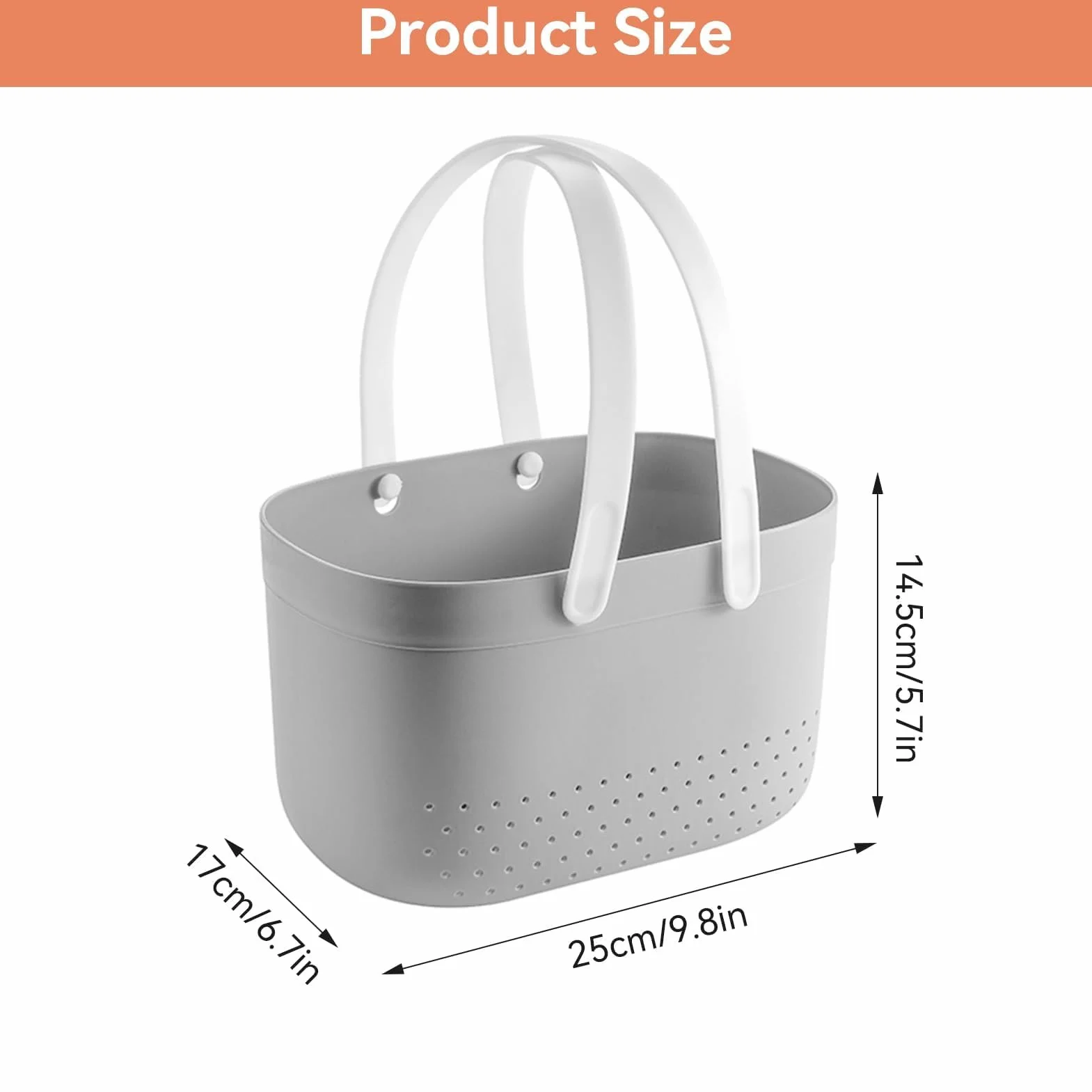 HERCHR Cesta Portátil para Carrito De Ducha, Cesta para Carrito De Ducha con Orificios De Ventilación, Cesta De Almacenamiento Portátil De Plástico De Gran Capacidad con Asas para Baño(Gris)