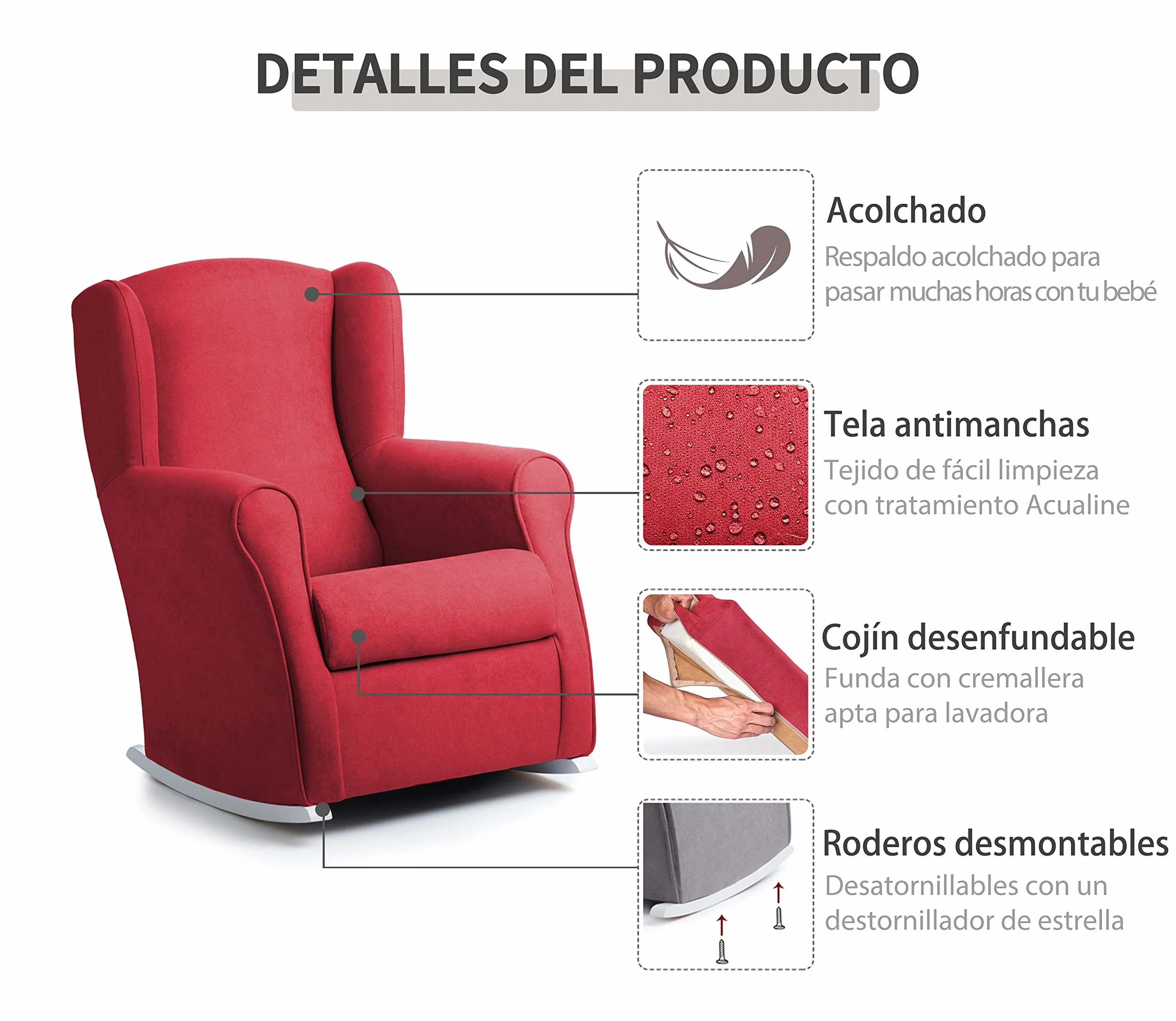 Sillón de Lactancia Mecedora Antimanchas 100x74x77 cm Beige