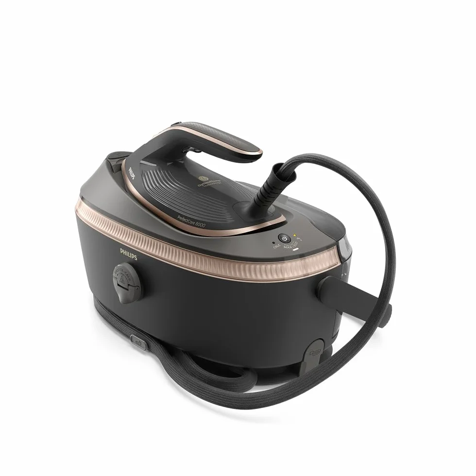 Philips PerfectCare Serie 8000 Centro de Planchado - 215g de Golpe de Vapor, Fácil de Transportar y Guardar, OptimalTEMP, SteamGlide Elite, 1,4L, Easy De-Calc, Sin Quemaduras Garantizado (PSG8200/80)