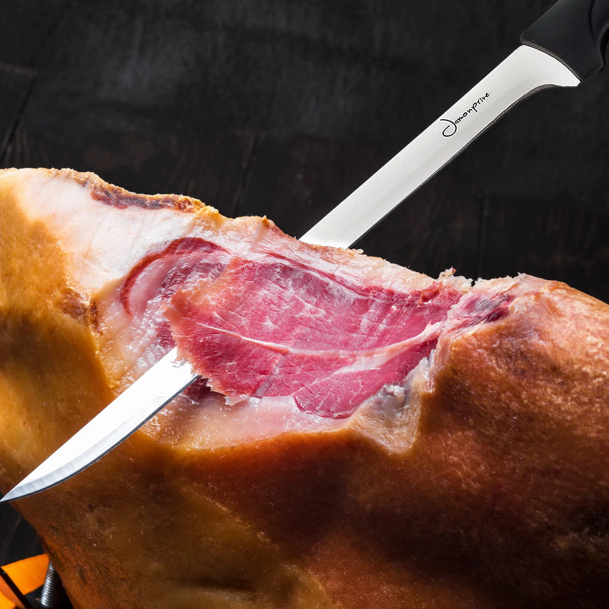 Cuchillo Jamonero con Chaira y Cubre Jamón - Set Profesional para el Corte de Jamón Serrano e Ibérico