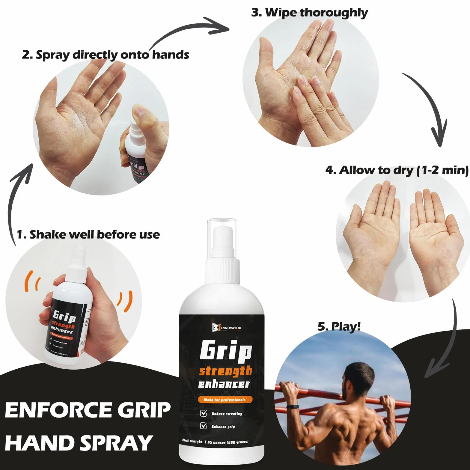 Sport Grip Spray 200 ml, Aumenta el Rendimiento, Mejora el Control y maximiza el Agarre, Spray Antideslizante para Manos y Pala