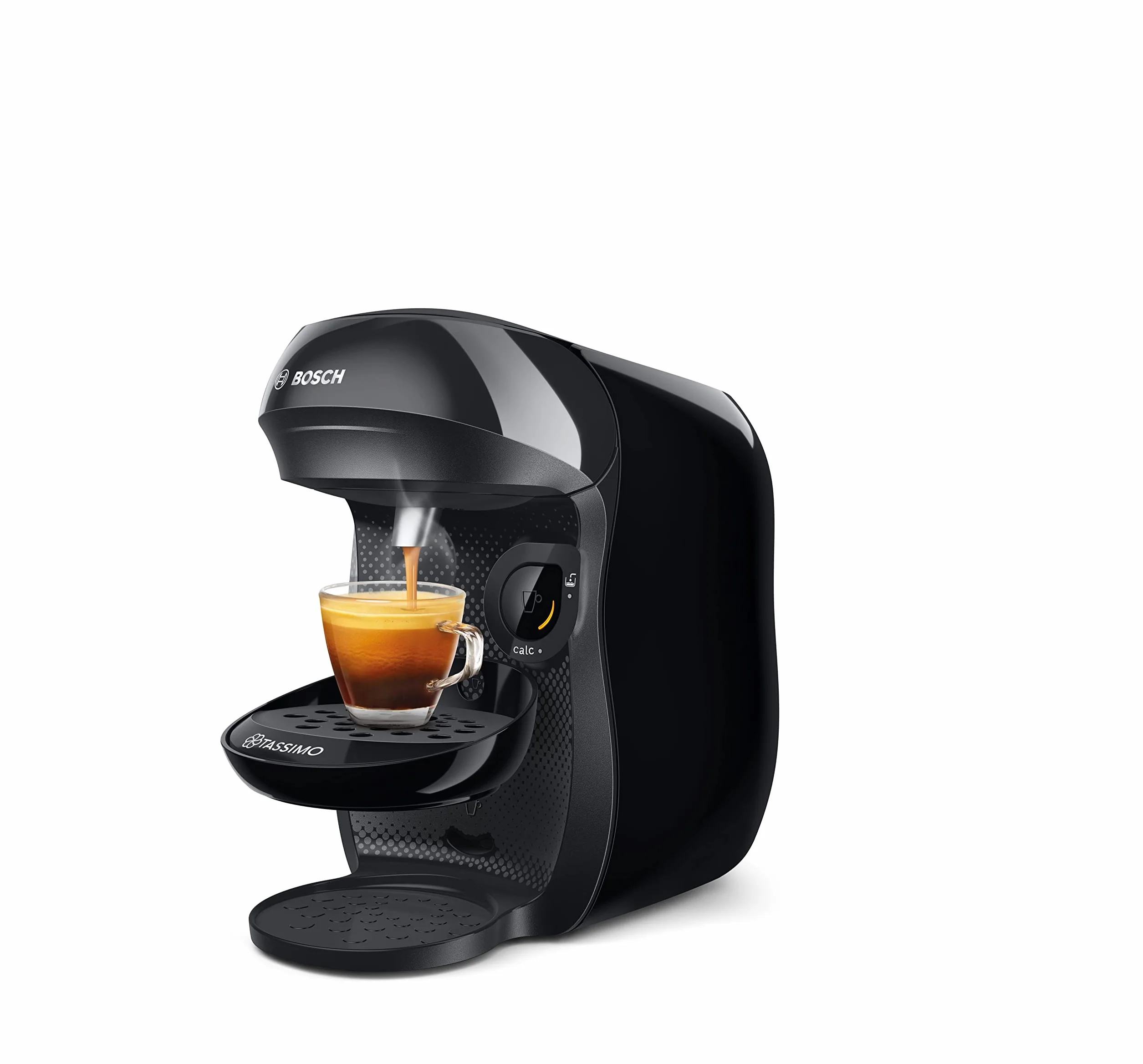 Bosch - Cafetera multibebida TASSIMO HAPPY, más de 40 especialidades, OneTouch, servicio individual, tamaño compacto, INTELLIBREW, negro, TAS1002N