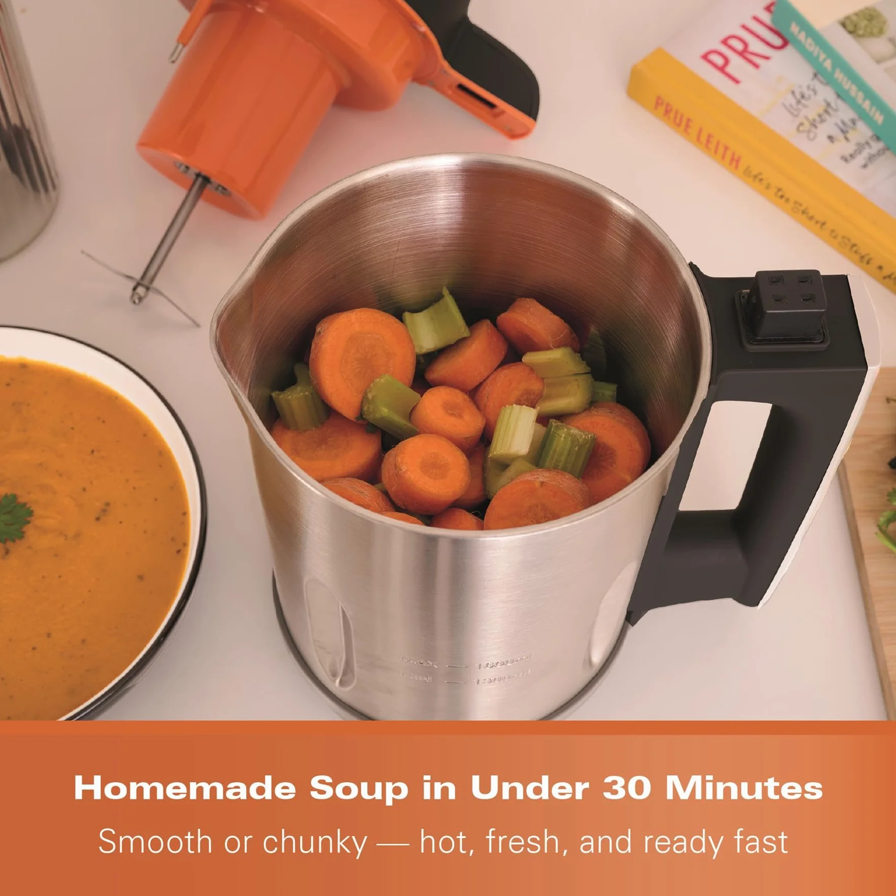 Hamilton Beach Máquina de sopa, licuadora de batidos y mermelada 3 en 1, 1.6 L, pantalla digital en ángulo de fácil lectura, sensor de agitación automática y derrame, hace 4-6 porciones de sopa, fácil
