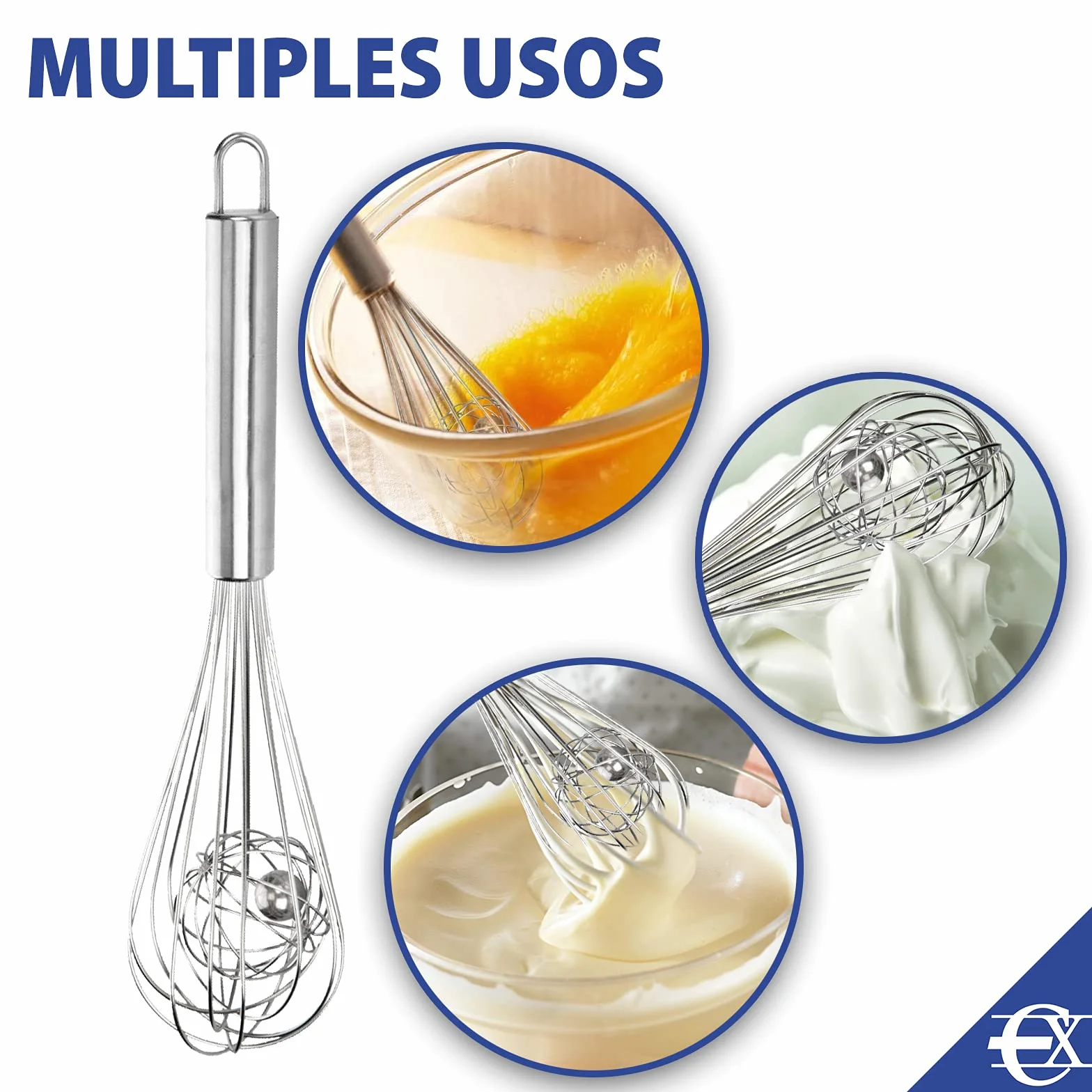 EUROXANTY Varillas de Cocina | Varilla para batir | Batidor Acero Inoxidable | Batidor de Alambre | Bizcochos y Pasteles (26 cm)