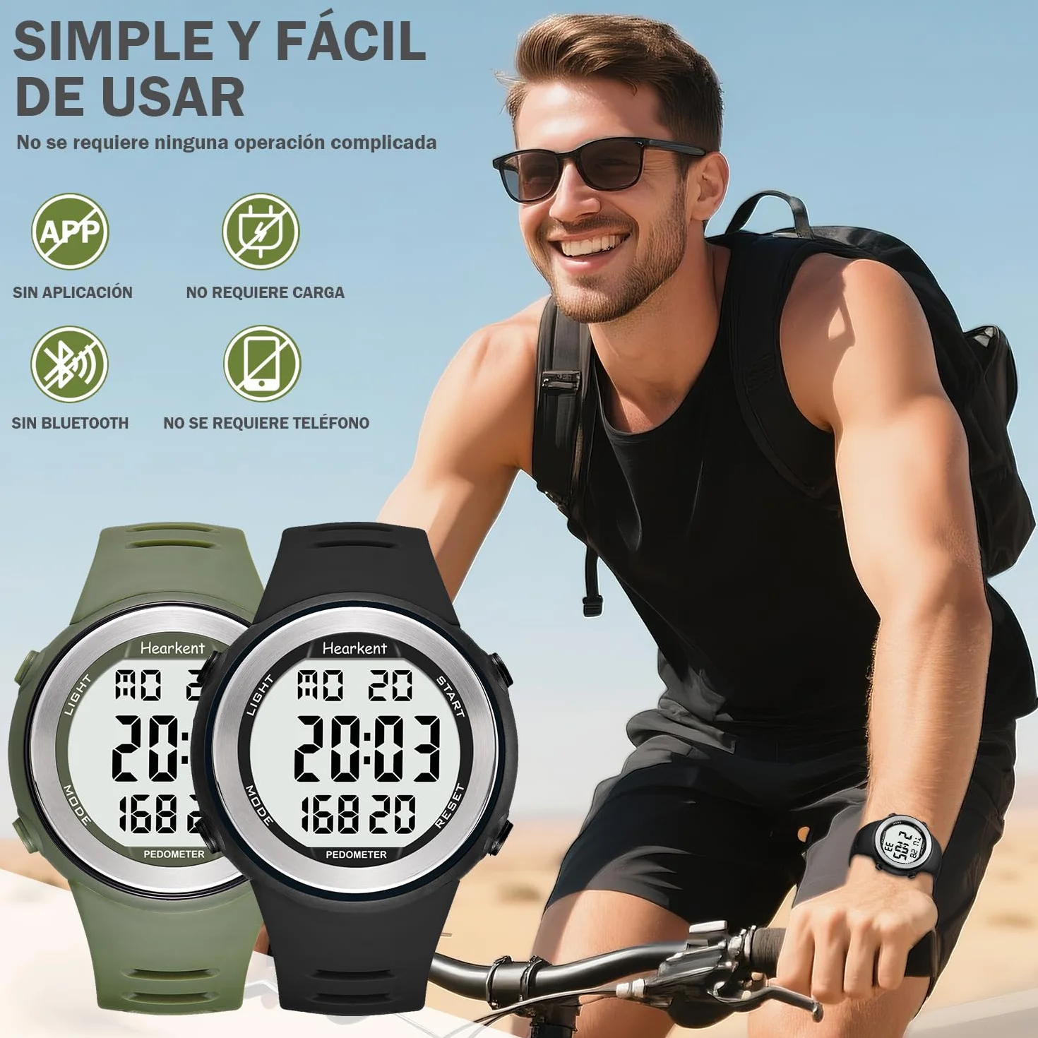 Hearkent Reloj podómetro Resistente al Agua con Contador de Pasos, Calorías y Números Grandes LCD