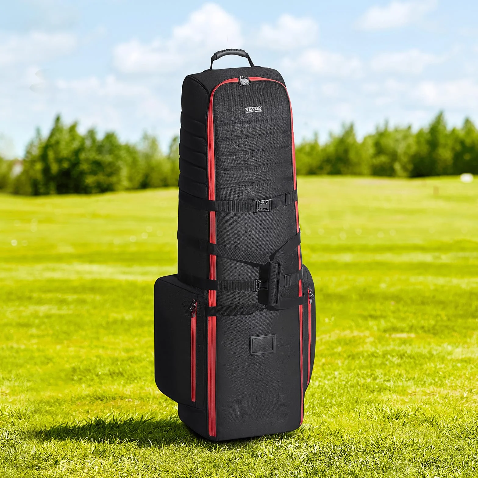 VEVOR Funda de Viaje de Golf Blanda, Poliéster Oxford 1800D, Resistente al Agua, Acolchada, con Ruedas, Plegable, 520 x 450 x 1420 mm