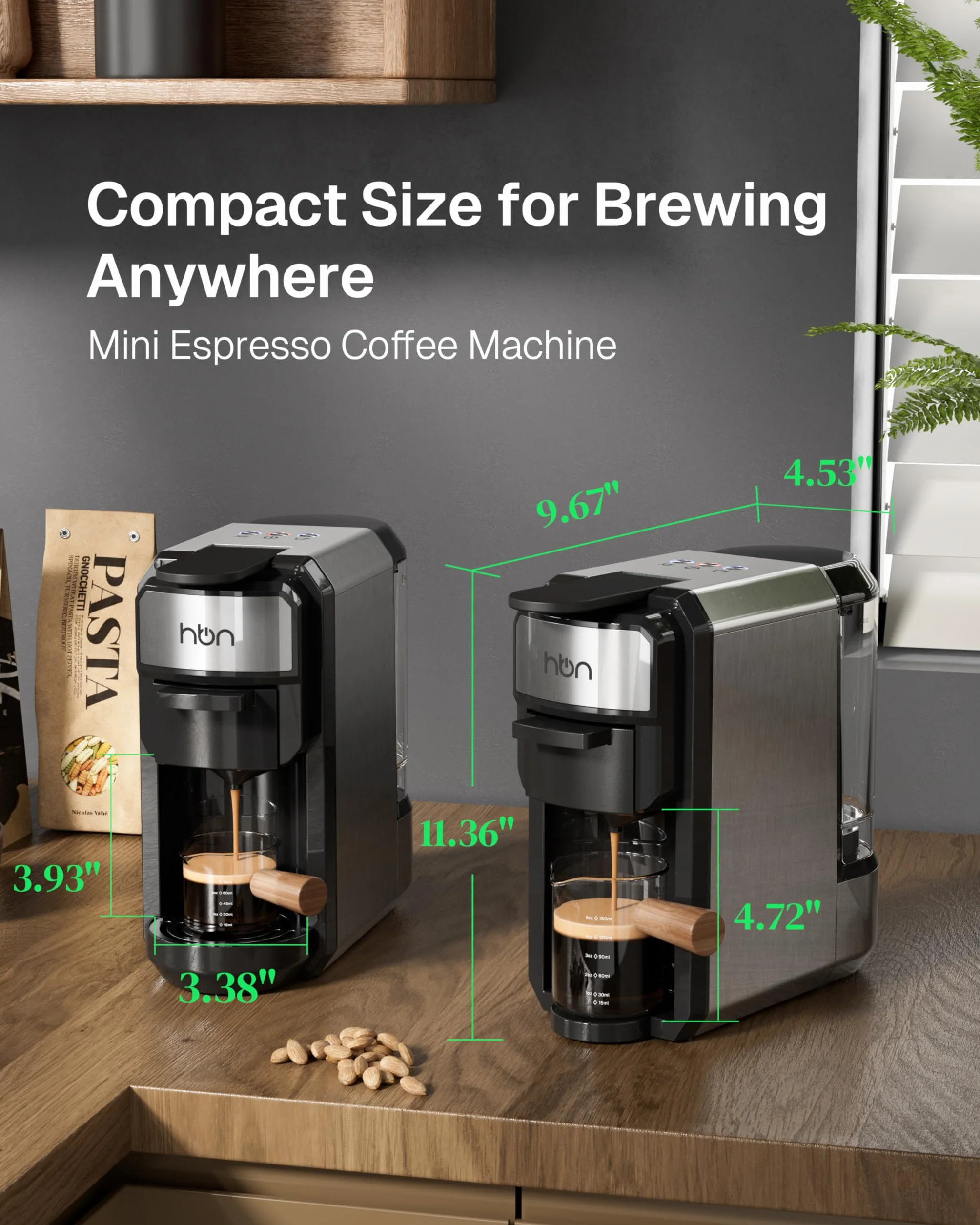 HBN 3 en 1 cafetera multicafetera de un solo servicio, para cápsulas K-Cup y café molido, máquina de elaboración programable de un solo toque, tanque de agua extraíble de 0,6 l, 19 bar, calor rápido