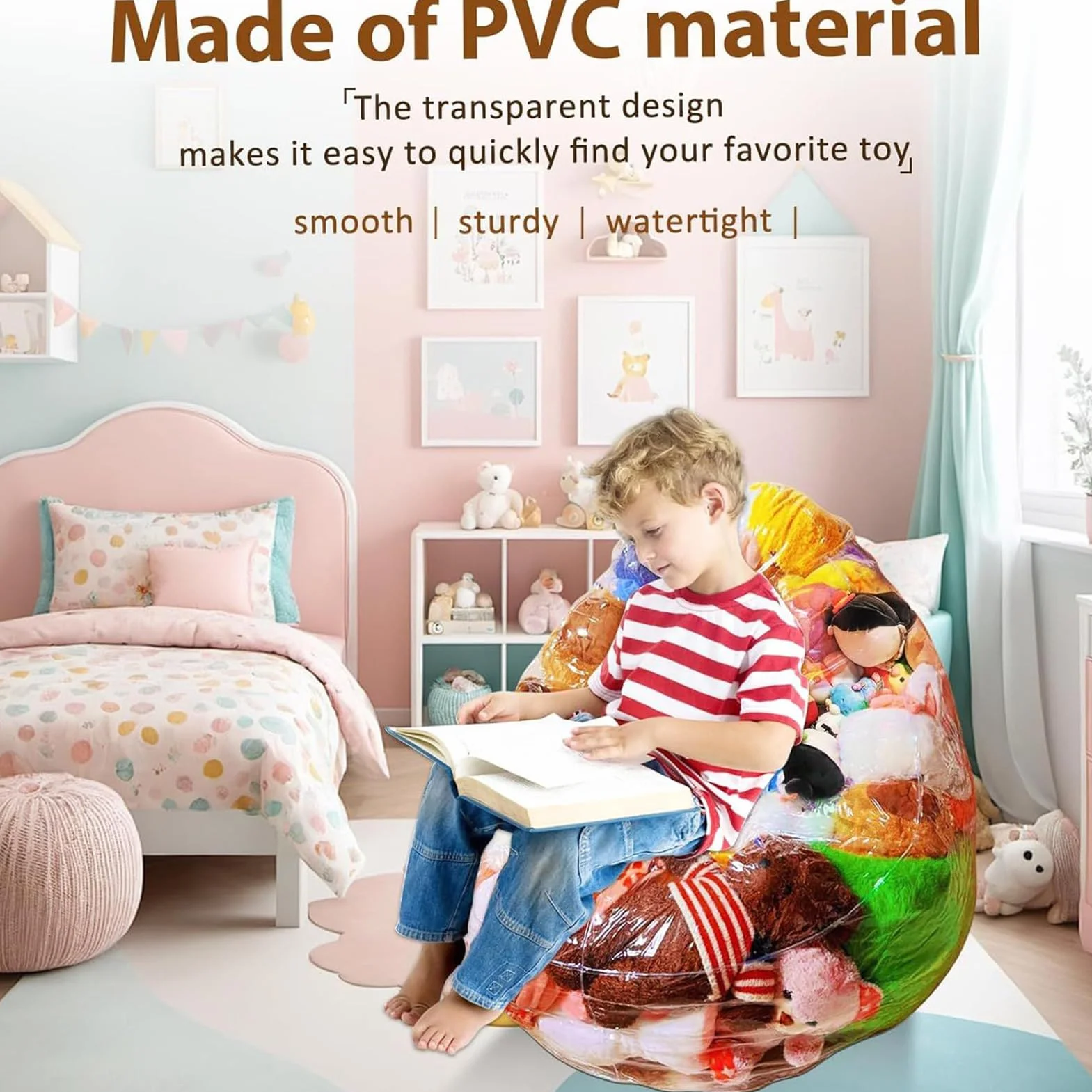 Sillon Transparente para Peluches | Puf De PVC para Niños | Funda De Puf Waterparoof con Cierre, Almacenamiento Y Organización De Juguetes De Peluche, Sin Relleno Incluido