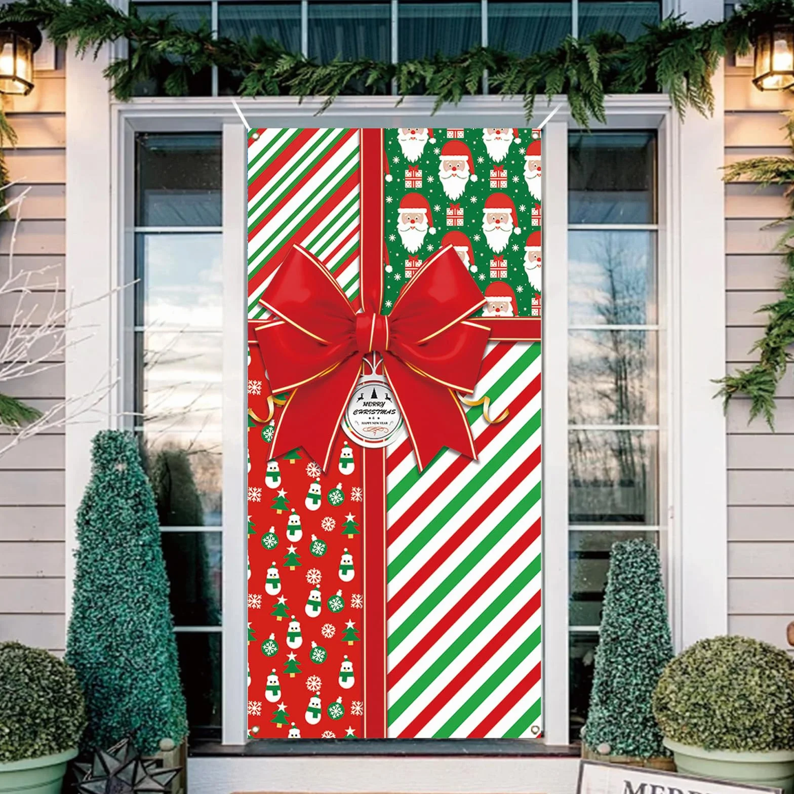 Decoracion Puerta Navidad 90 x 180 cm, Cubierta de Puerta Arco Navideños, Cortina Puerta Banner Navidad para Invierno Fiesta Decoracion Hogar Casa