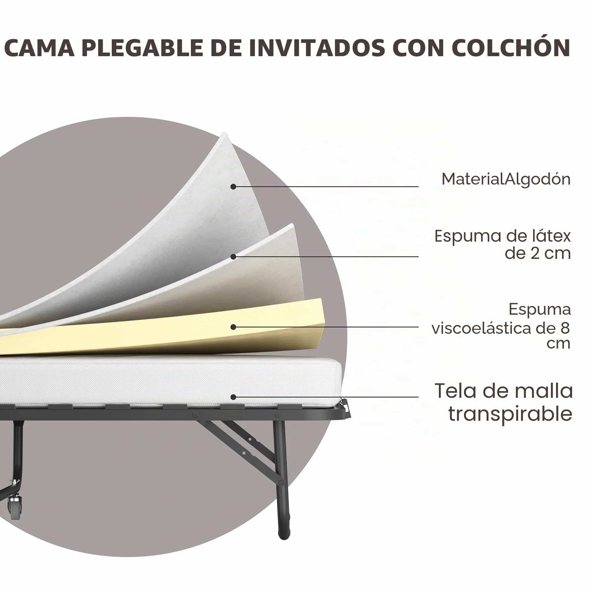 DEWINNER Cama Plegable 90x190 | Cama para 1 Persona con Colchón de 10 cm | Somier Individual de Listones de Madera de 90 x 190 | Camas Ahorra Espacio con Ruedas | Cama con Colchon Plegable
