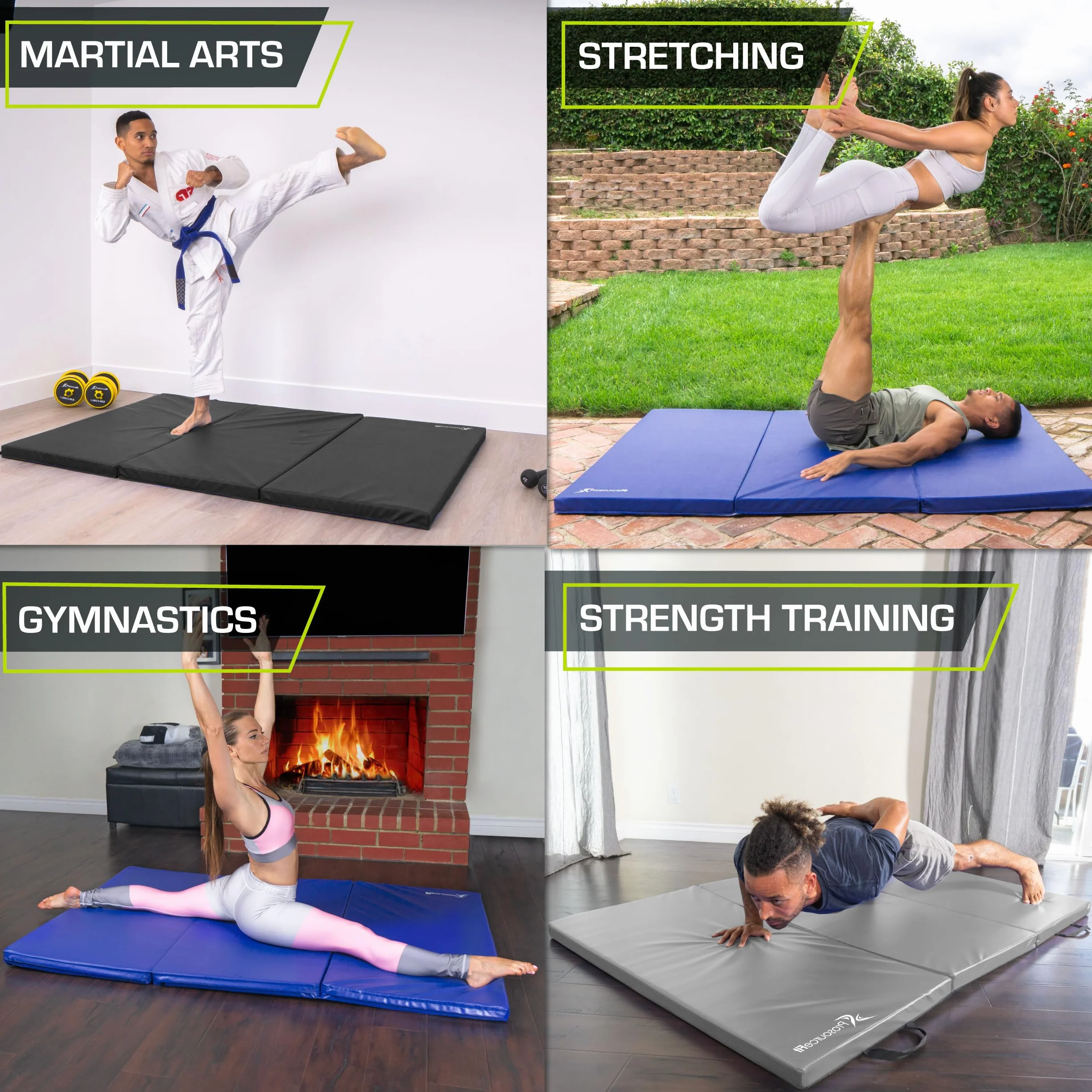 Prosource Fit Alfombrilla de ejercicio plegable 6x4 pies gruesa tres pliegues con asas de transporte para artes marciales gimnasia