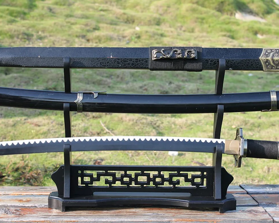 WANLIAN Espada de Mesa de Madera Maciza Samurai Gladiador Exhibición Estantería Diseño Talla Hueca 3 Tier