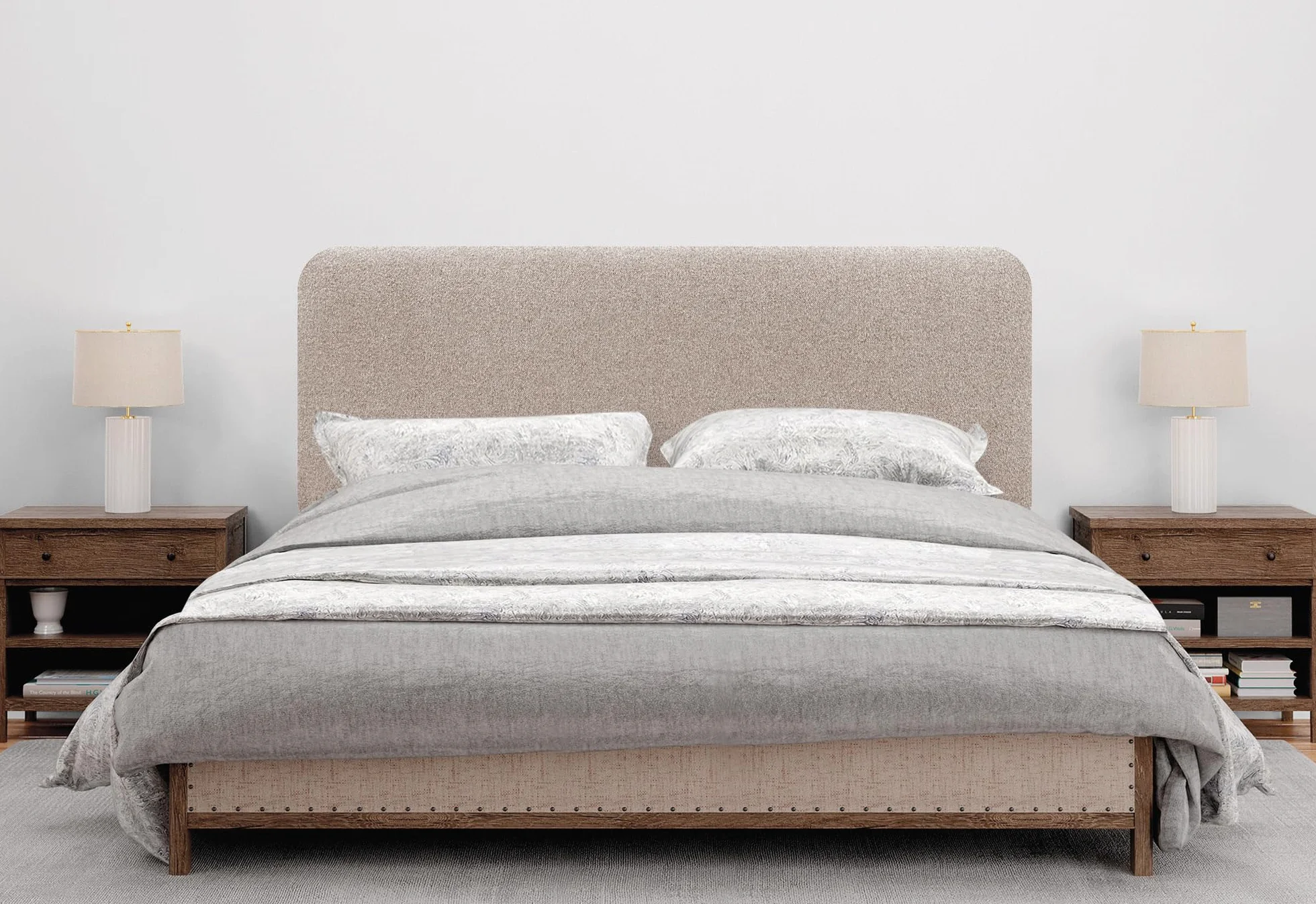 DHOME Cabecero Tapizado Liso Redondeado Tela Aqualine con Patas para Pared Acústicos Cabeceros Absorbentes Cabezal Cama Dormitorio (Arena, 135cm)