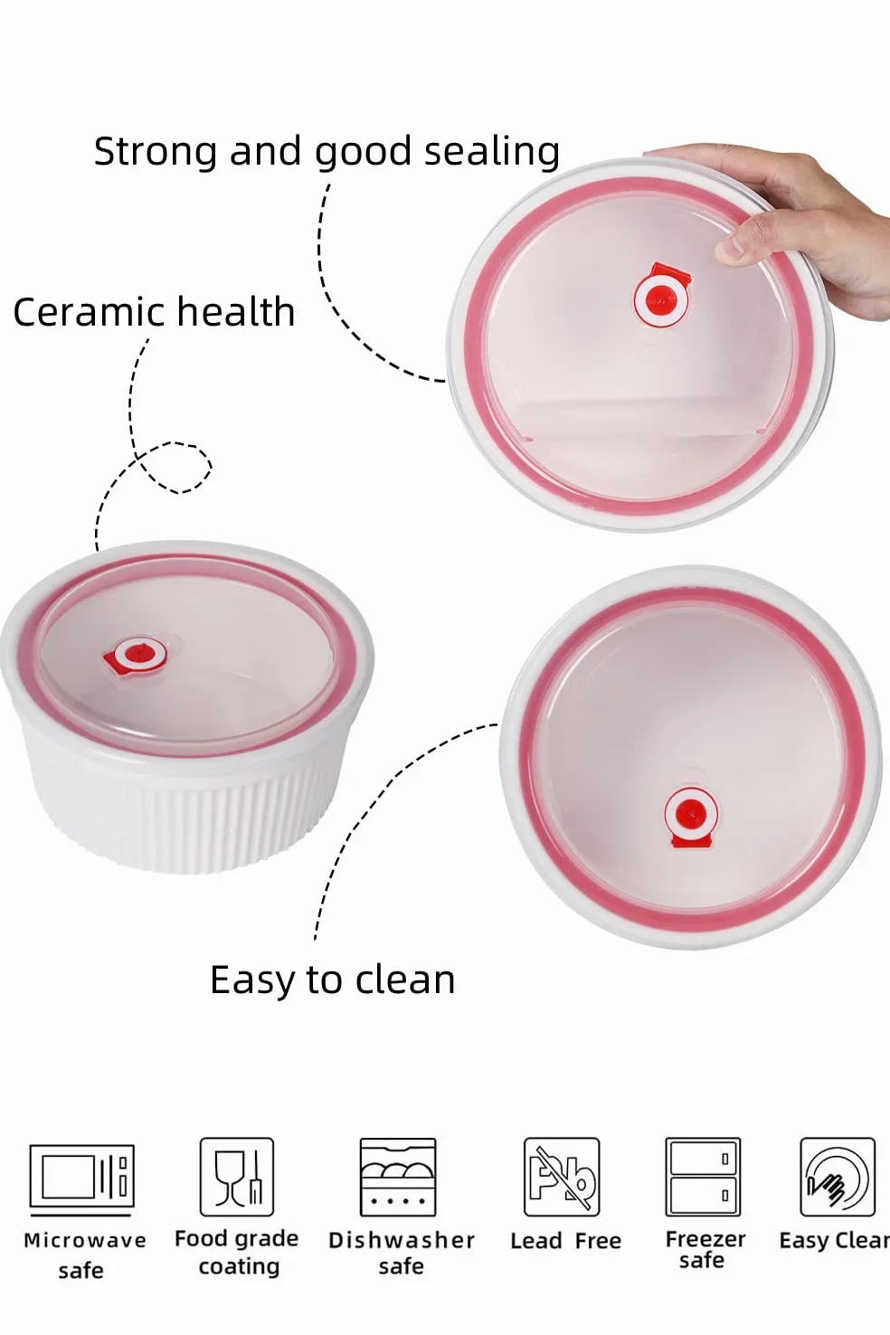 Ramequines de 64 onzas con tapas, 1 unidad, platos de porcelana para soufle, crema brulee, pudín, tazas de natillas y cuencos para hornear, aptos para horno, blanco (8 pulgadas)