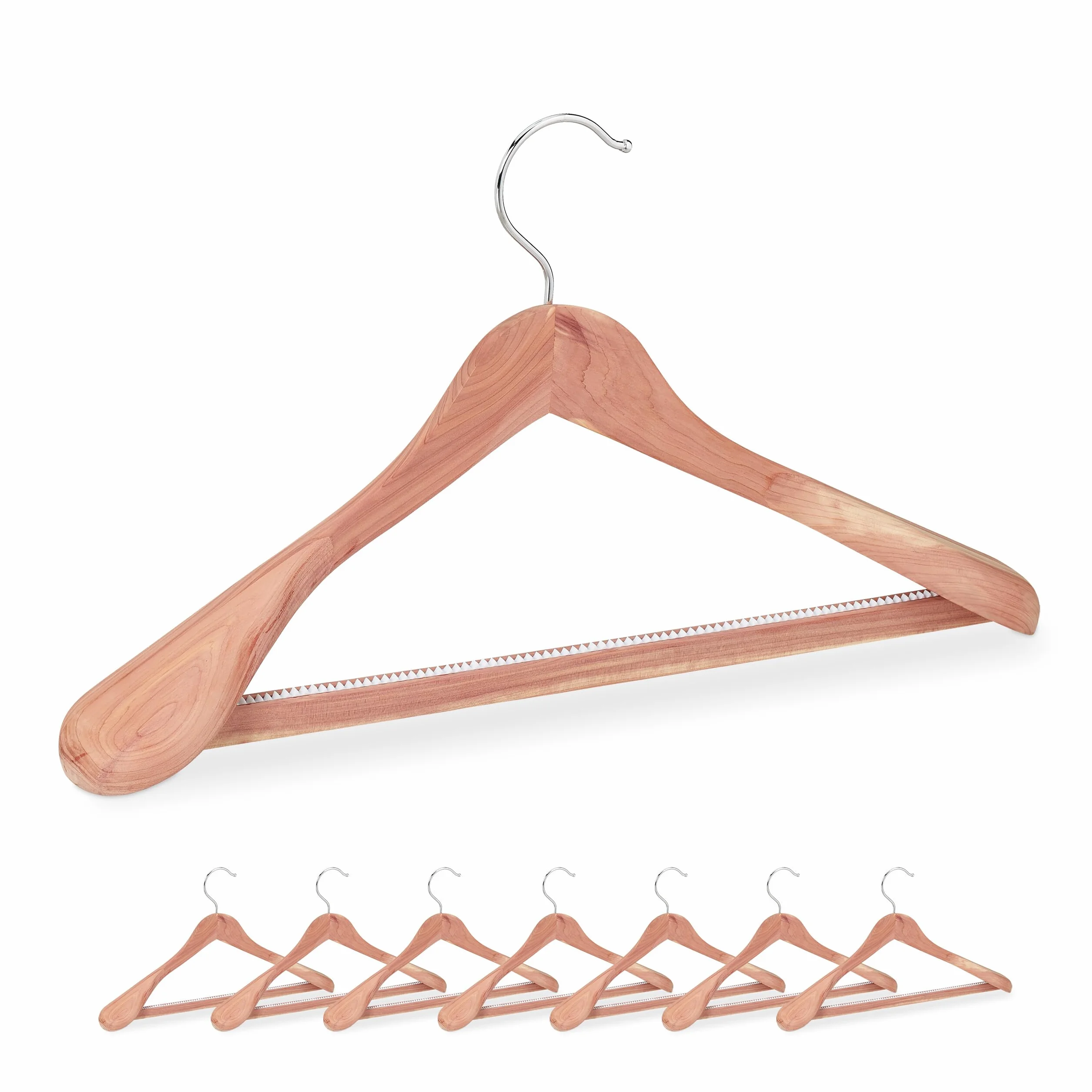 Relaxdays Perchas para Trajes, Pack de 8, Colgadores Ropa, Madera Cedro, Antipolillas, Barra para Pantalones, Natural