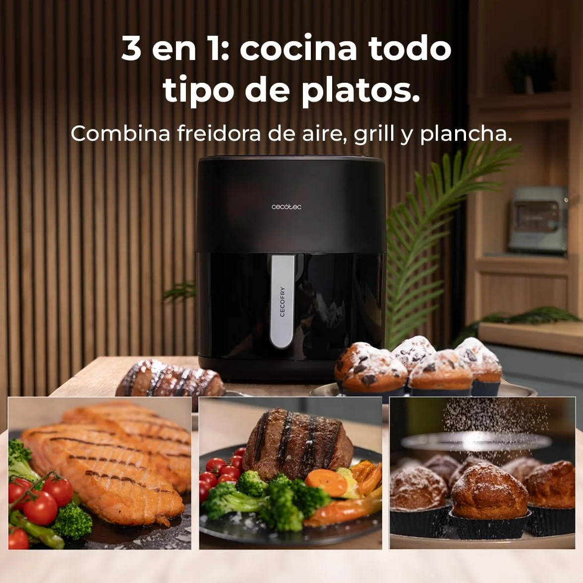 Cecotec Freidora de Aire sin Aceite 6,5L con Doble Resistencia Cecofry&Grill Duoheat 6500 Plus. 2200W, Air Fryer, Grill y Plancha, Pizzas, Ventana Visualización, 12 Menús, Temperatura 40-200°C