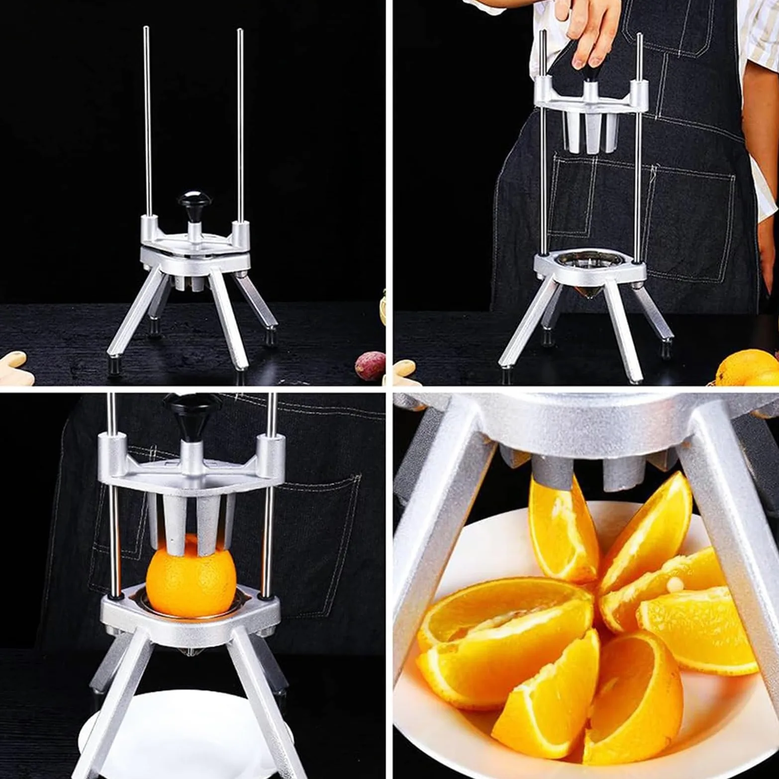 Cortador manual de cuñas de frutas resistente, cortador de cuña comercial de acero inoxidable para naranjas, tomates, cebollas, patatas, ideal para restaurante, cocina, reuniones al aire libre