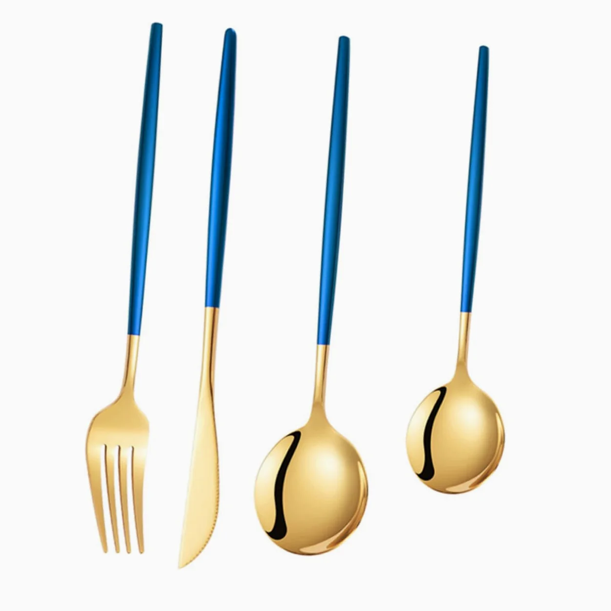 Juego de Cubiertos de Acero Inoxidable 1 Set, Tenedor de Cena | Diseño Clásico Moderno, Azul y Dorado, Uso en Boda y Celebraciones, Agarre Firme y Limpieza Fácil
